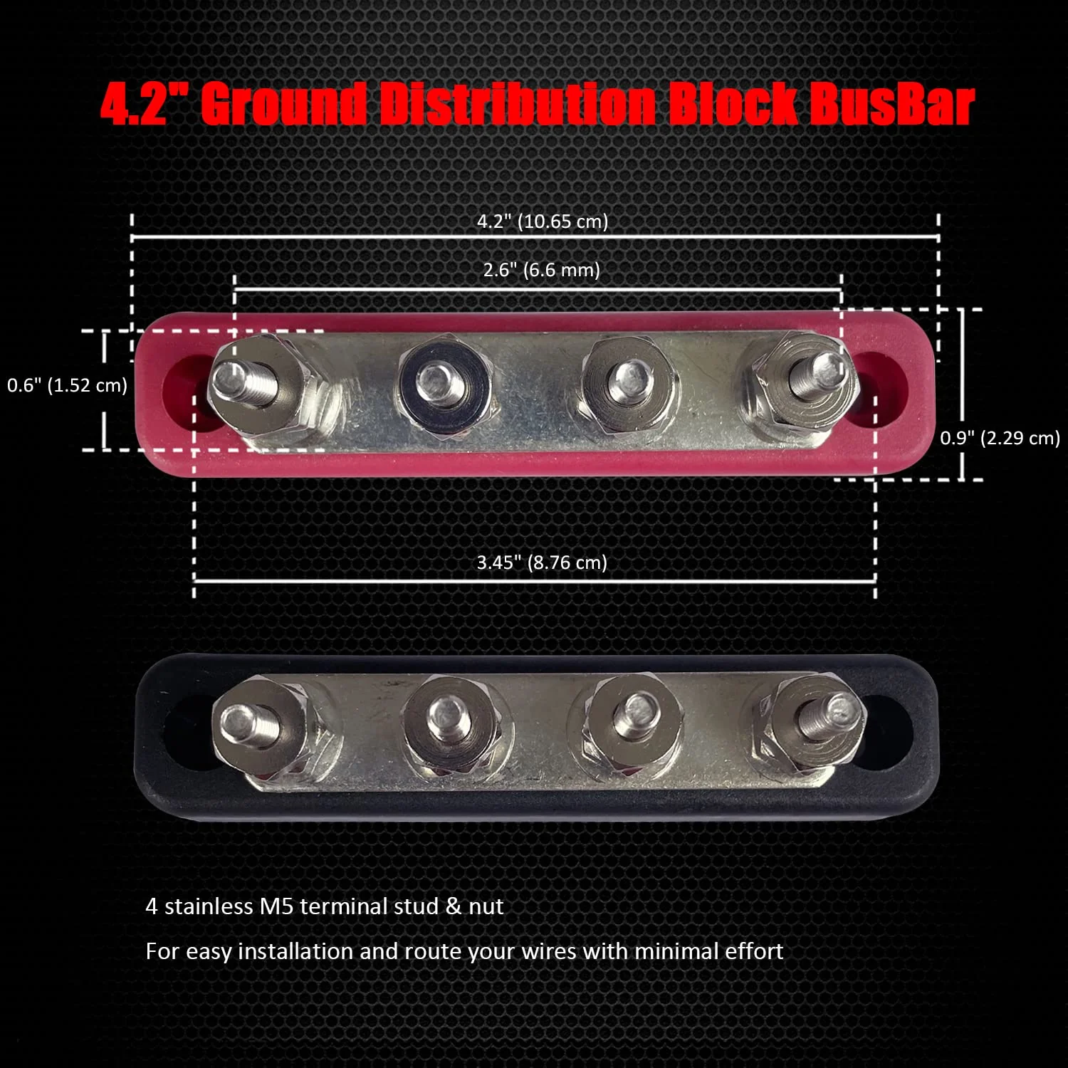4 Terminals Bus Bar, Ampper 4.2" Power/Ground Distribution Block Brass Battery BusBar Junction for Car Vehicle Rv Truck Marine Boat Audio Amplifier and More (Red & Black) Red & Black 4.2" 4 Stud - Image 5