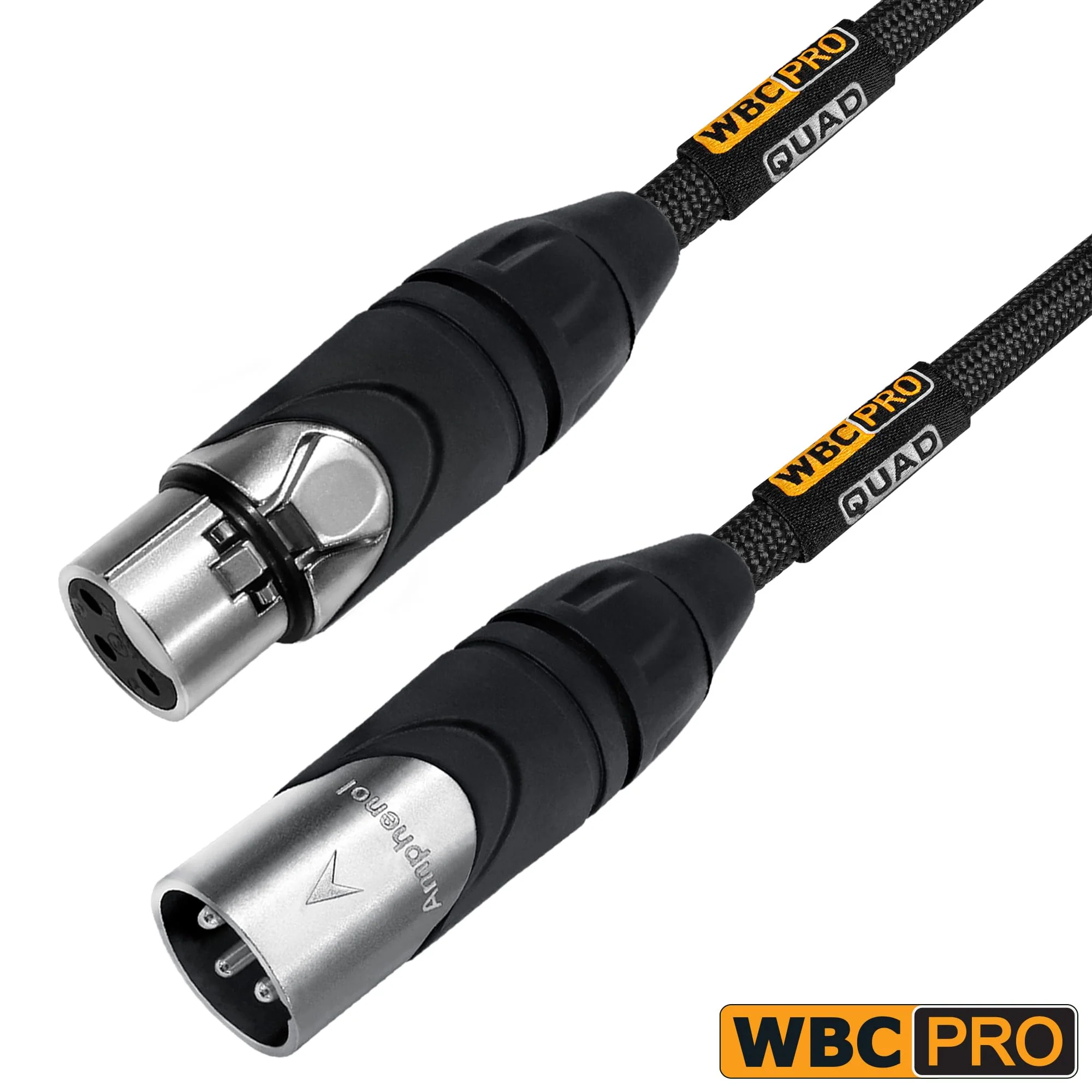 4 Units - 6 Inch - WBC-PRO-Quad Ultra-Silent Ultra-Flexible Balanced Star-Quad Cable with Amphenol Male & Female XLR Plugs & Black Tweed Jacket - Image 5