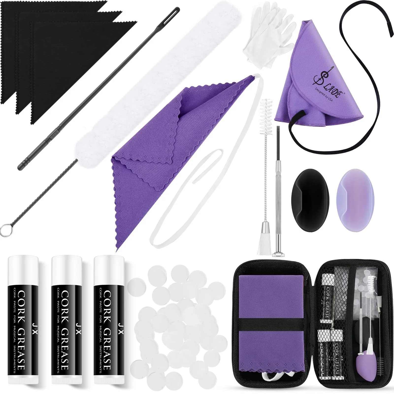 40 Pcs Flute Cleaning Kit Flute Accessories All in 1 Flute Cleaner Kit Maintenance Kit Care Kit with Flute Cleaning Brush Flute Cleaning Rod Flute Swab Flute Plugs Thumb Rest Cushion (Purple) Purple