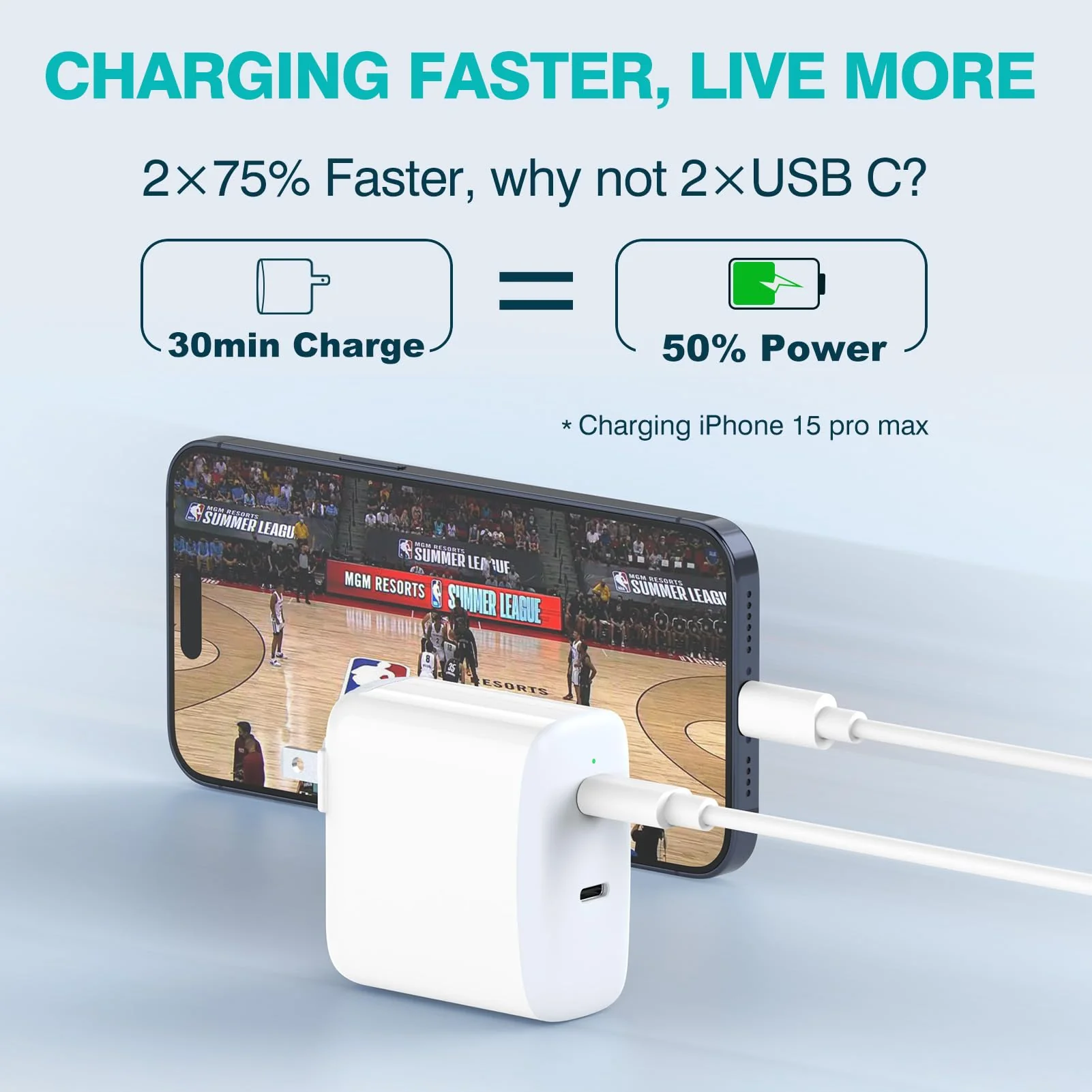 40W Dual USB C Charger for iPad Pro 13, 12.9, 11 inch 2024 2023 2022 2021 2020 2019, iPad Air 5 4, Mini 6, iPad 10, iPhone 15/15 Pro Max, 2 x 20W Type C Wall Charger, 6.6ft USB-C Cable - Image 4