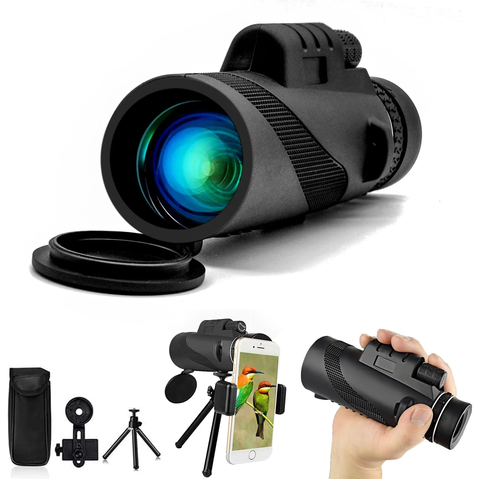 40X60 Monoculars, High Power BAK4 Prism Monoculars for Adults,Monocular Telescope for Stargazing,Bird Watching with Phone Holder & Tripod Ripple