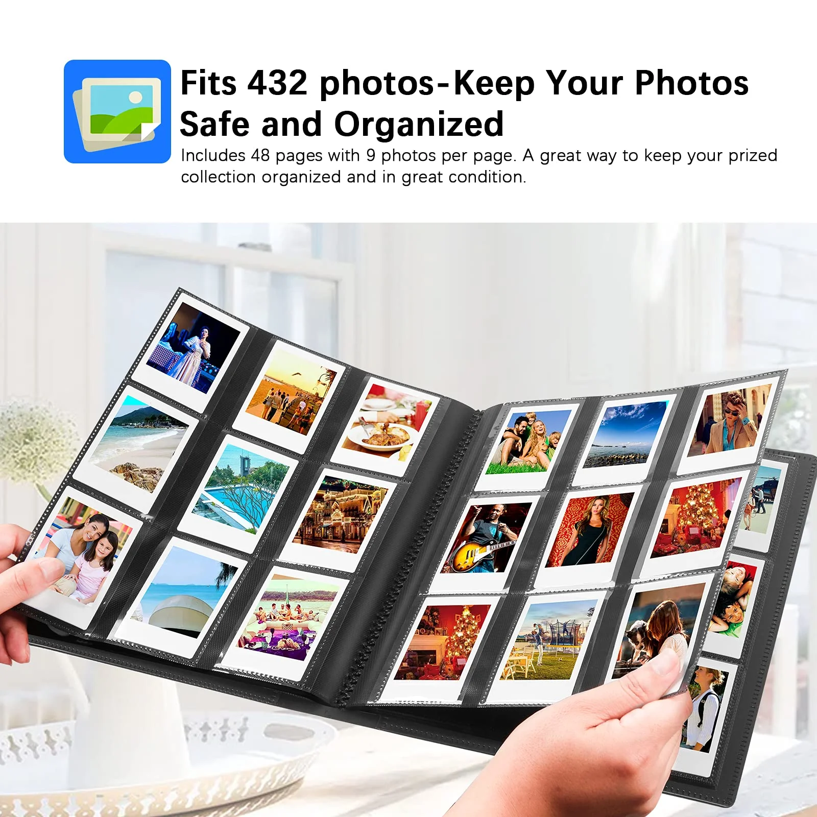 432 Pockets Photo Album for Fujifilm Instax Mini Camera, Polaroid Camera, for Fujifilm Instax Mini 12 11 9 40 99 90 8 7 Evo LiPlay Instant Camera, Polaroid Snap PIC-300 Z2300 Instant Camera (Black) Black - Image 3