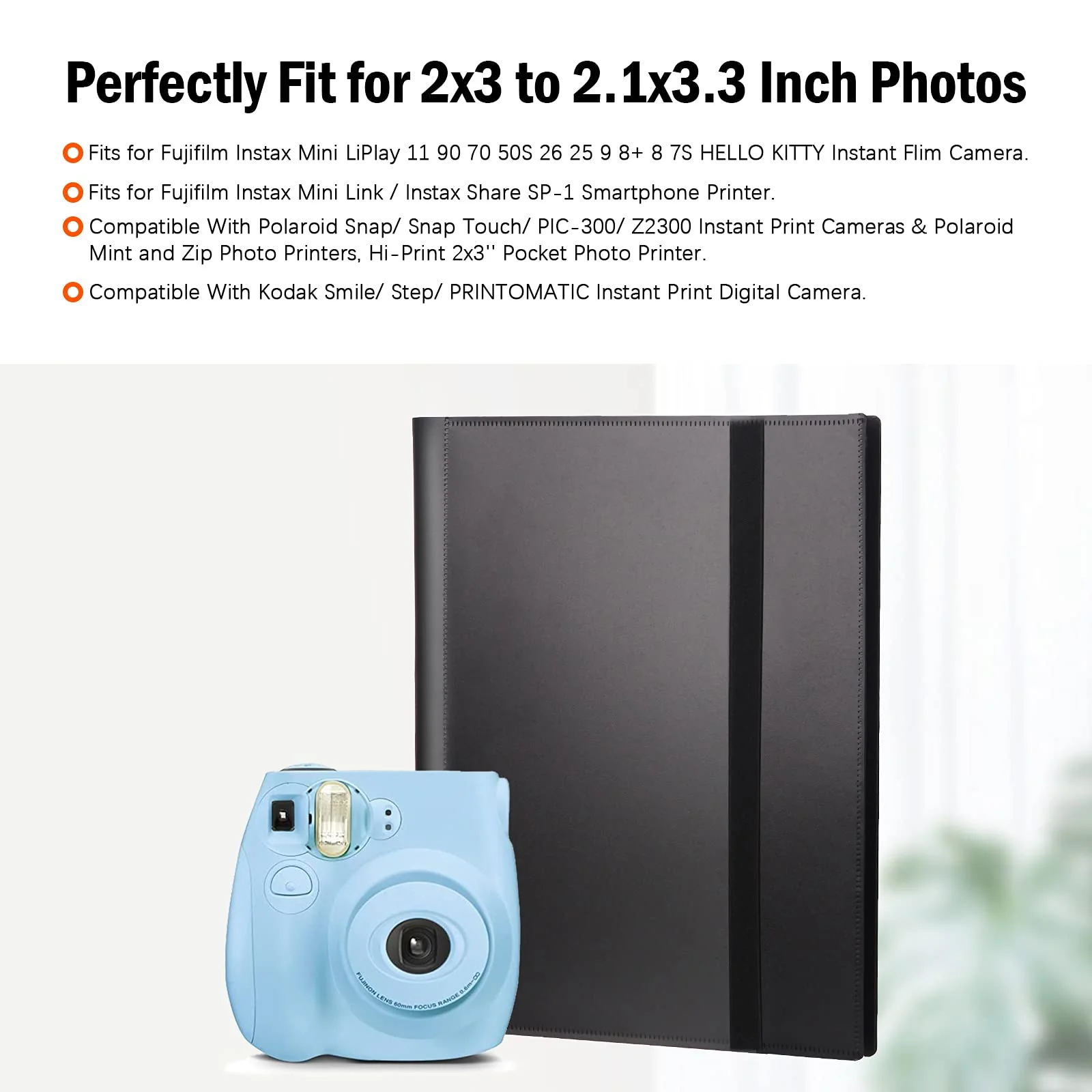 432 Pockets Photo Album for Fujifilm Instax Mini Camera, Polaroid Camera, for Fujifilm Instax Mini 12 11 9 40 99 90 8 7 Evo LiPlay Instant Camera, Polaroid Snap PIC-300 Z2300 Instant Camera (Black) Black - Image 6
