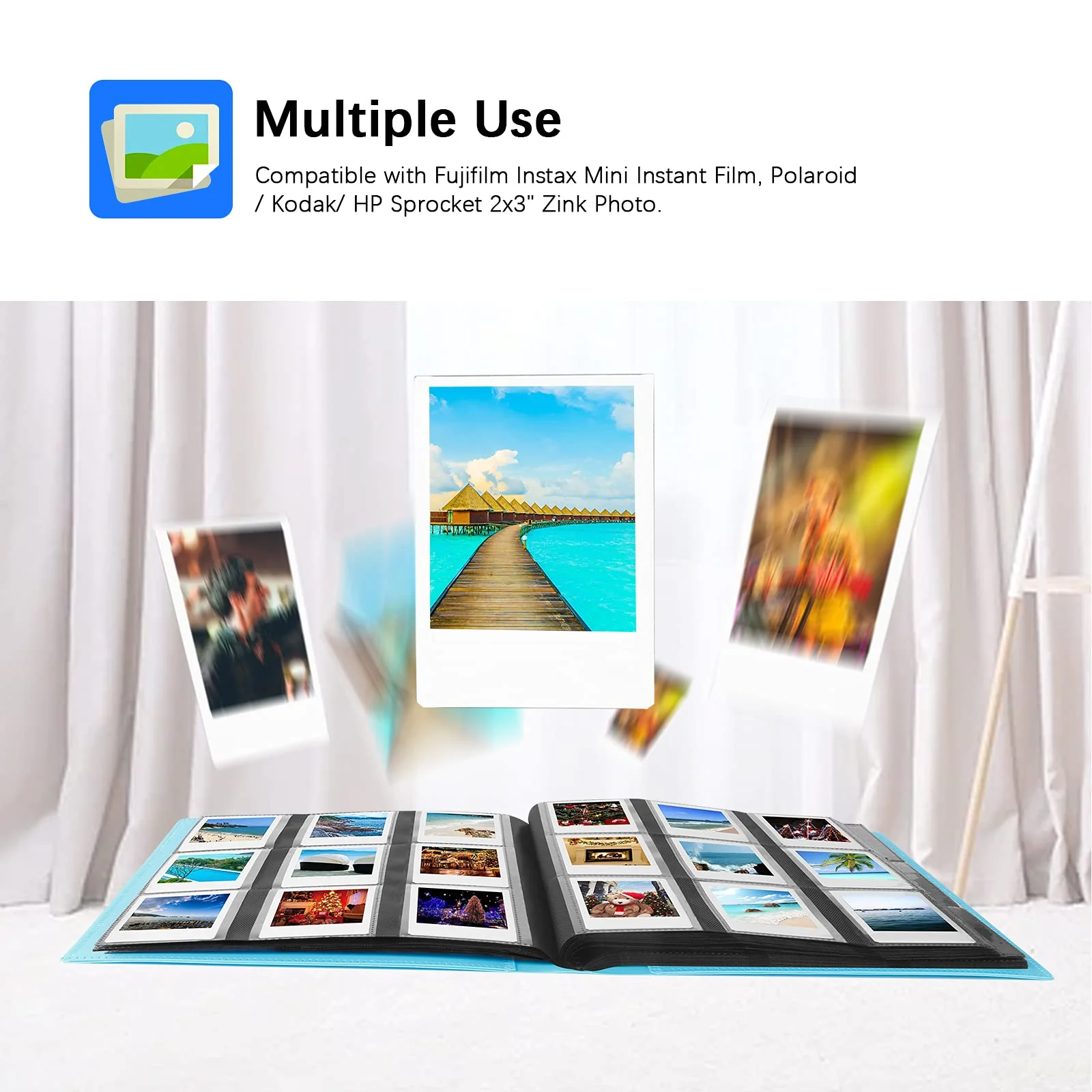 432 Pockets Photo Album for Fujifilm Instax Mini Camera, Polaroid Camera, for Fujifilm Instax Mini 12 11 9 40 99 90 8 7 Evo LiPlay Instant Camera, Polaroid Snap PIC-300 Z2300 Instant Camera (Blue) blue - Image 2