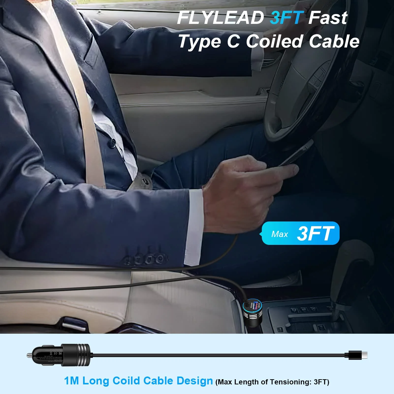 48W Super Fast Samsung Car Charger USB C Rapid Android Car Adapter with 30W Built-in Type C Fast Charging Cable for Samsung Galaxy S24 S23 Ultra S22 S21 S20 FE A15 A14 A54 A53 A23 A13 A03S A12 A32 S9 - Image 6
