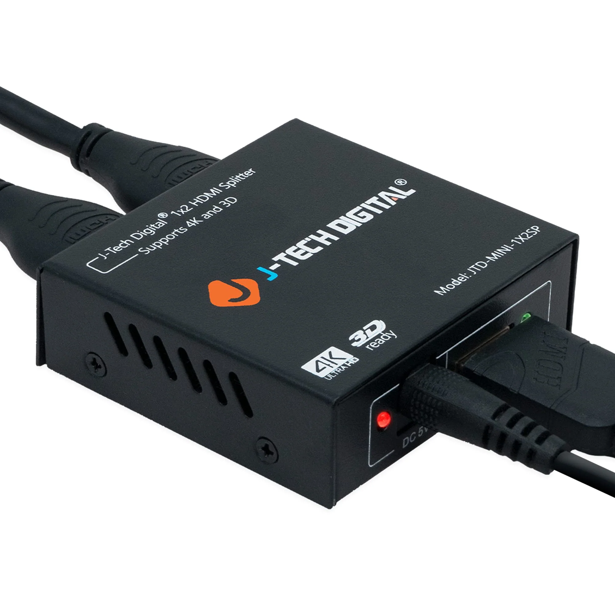 4K@60 HDMI Splitter 1 in 2 out 1X2 Powered Splitter for Dual Monitors by J-Tech Digital [JTD-MINI-1X2SP] 1X2 1080P@60HZ