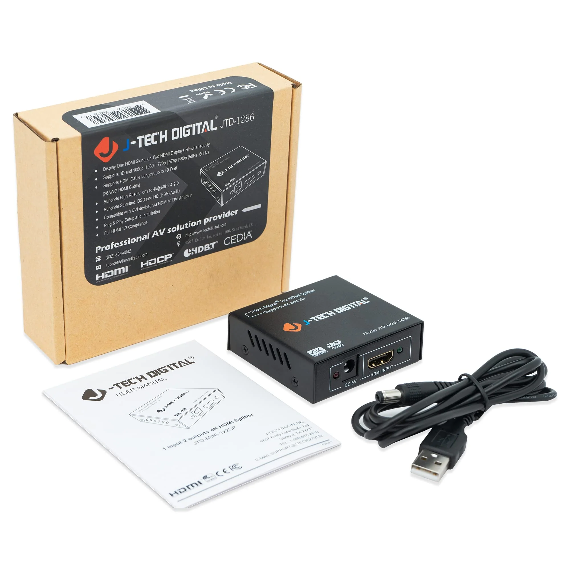 4K@60 HDMI Splitter 1 in 2 out 1X2 Powered Splitter for Dual Monitors by J-Tech Digital [JTD-MINI-1X2SP] 1X2 1080P@60HZ - Image 7