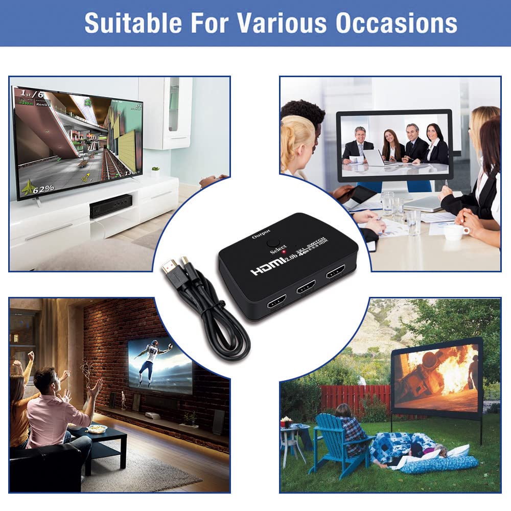 4K@60Hz HDMI Switch, NEWCARE HDMI Switch 3 in 1 Out, 3-Port HDMI Switcher Selector, Supports 4K, 3D, HDCP2.2, HDMI2.0, HDR, for Fire Stick 4K, HDTV, PS4/5, Game Consoles, PC - Image 7