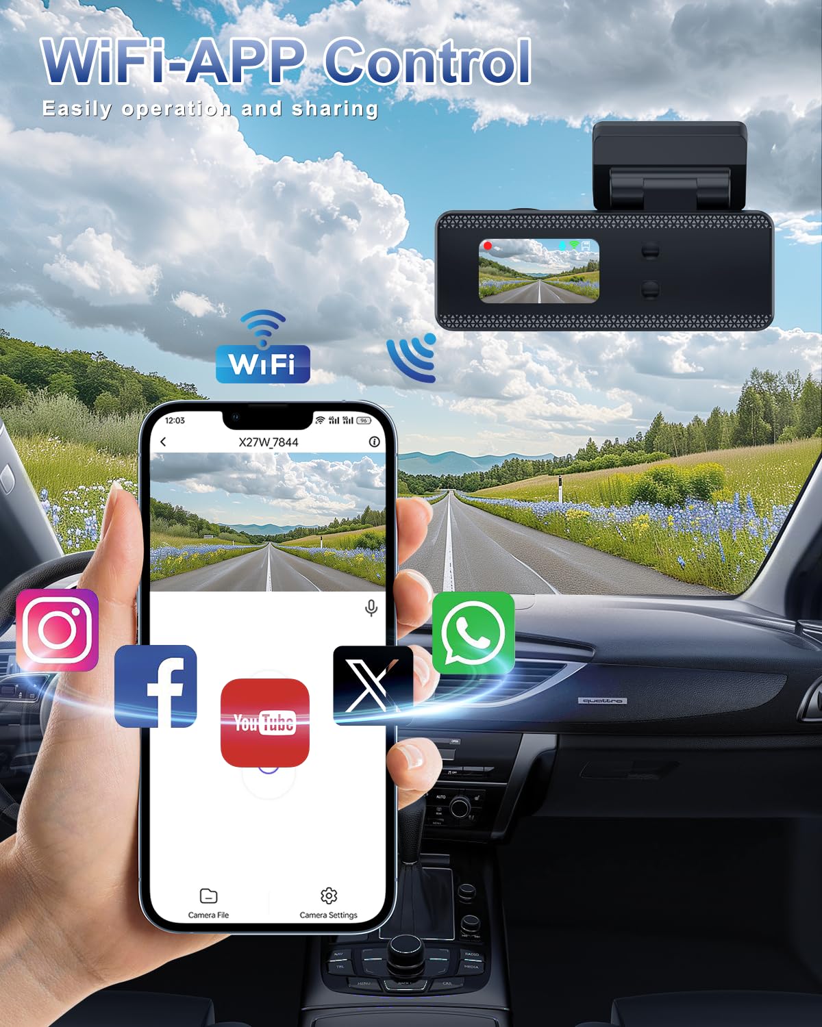 4K Dash Cam Front and Rear, WiFi Dash Cam with 64GB Card, 4K+1080P Dash Camera for Cars, Wireless WiFi Car Camera with App Control, 1.47" Screen DashCam with 24H Parking Monitor,G-sensor - Image 3