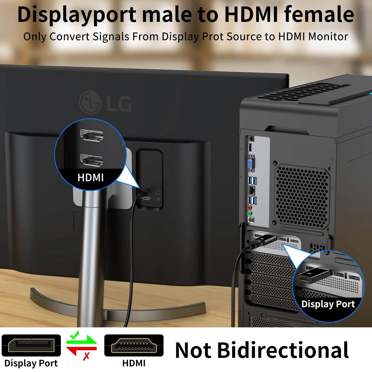 4K DisplayPort to HDMI Adapter 2-Pack, [High-Speed, 2K 60Hz, 1080p 120Hz] Uni-Directional Display Port DP to HDMI Passive Adapter Compatible for HP, HDTV, AMD, NVIDIA,Dell, GPU,Projector, PC,Desktop - Image 2