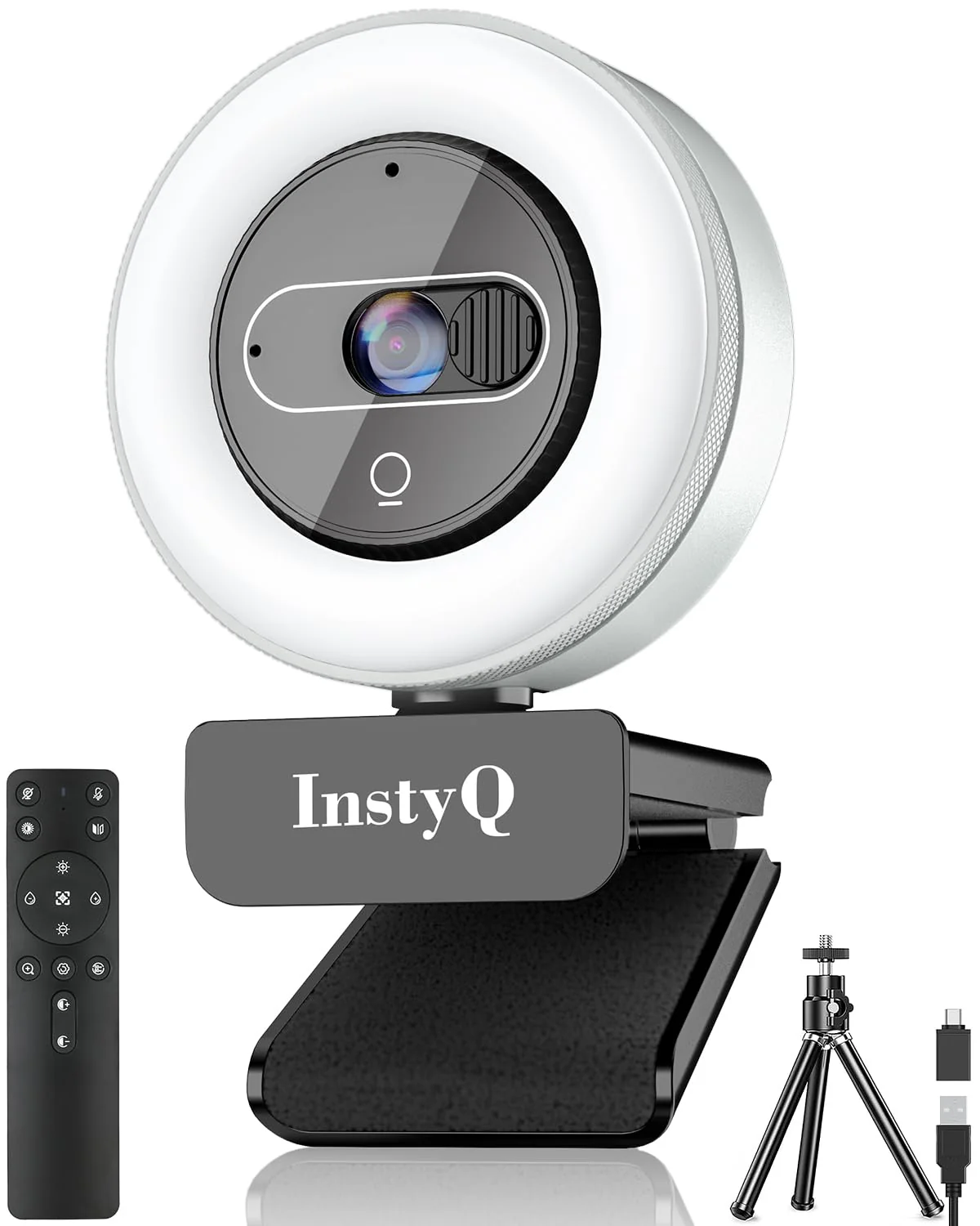 4K Pro Webcam, Ultra HD Sensor, Web Camera with Light and Noise-Canceling Mic, 3X Digital Zoom and Remote Control, Built-in Privacy Cover, Plug-n-Play, Wide Compatibility, for Streaming With Remote Control 4K Silver