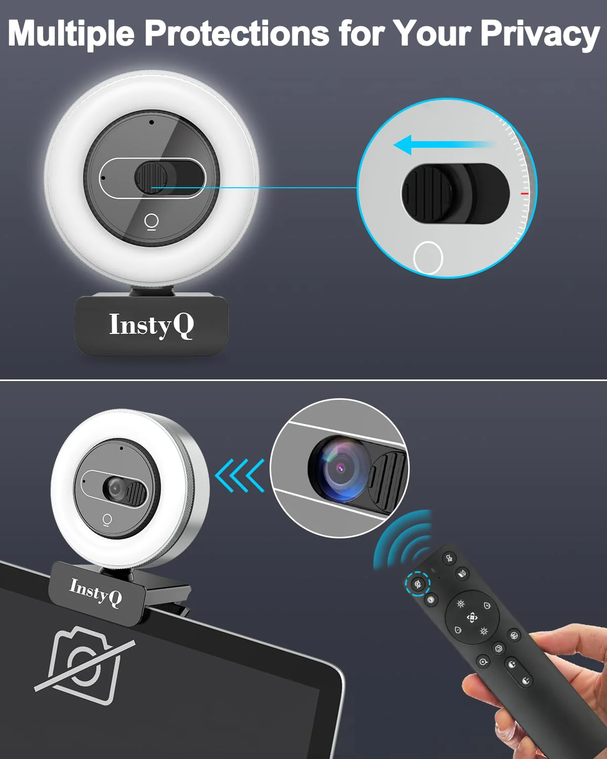 4K Pro Webcam, Ultra HD Sensor, Web Camera with Light and Noise-Canceling Mic, 3X Digital Zoom and Remote Control, Built-in Privacy Cover, Plug-n-Play, Wide Compatibility, for Streaming With Remote Control 4K Silver - Image 5