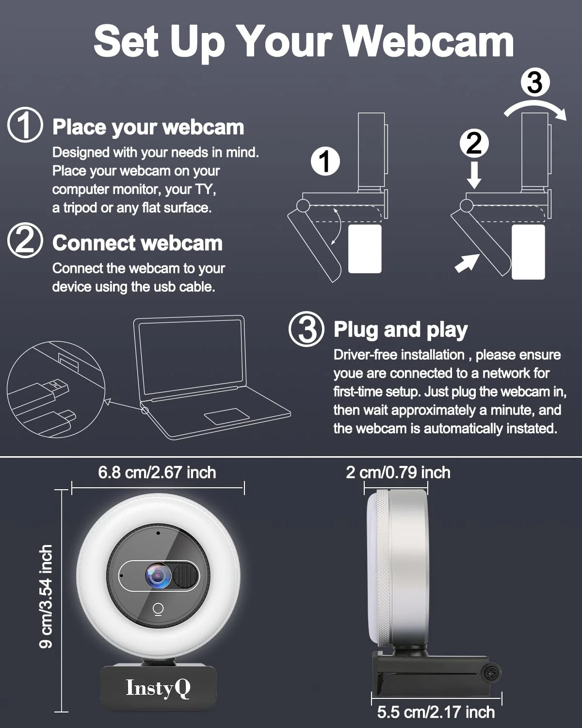 4K Pro Webcam, Ultra HD Sensor, Web Camera with Light and Noise-Canceling Mic, 3X Digital Zoom and Remote Control, Built-in Privacy Cover, Plug-n-Play, Wide Compatibility, for Streaming With Remote Control 4K Silver - Image 9