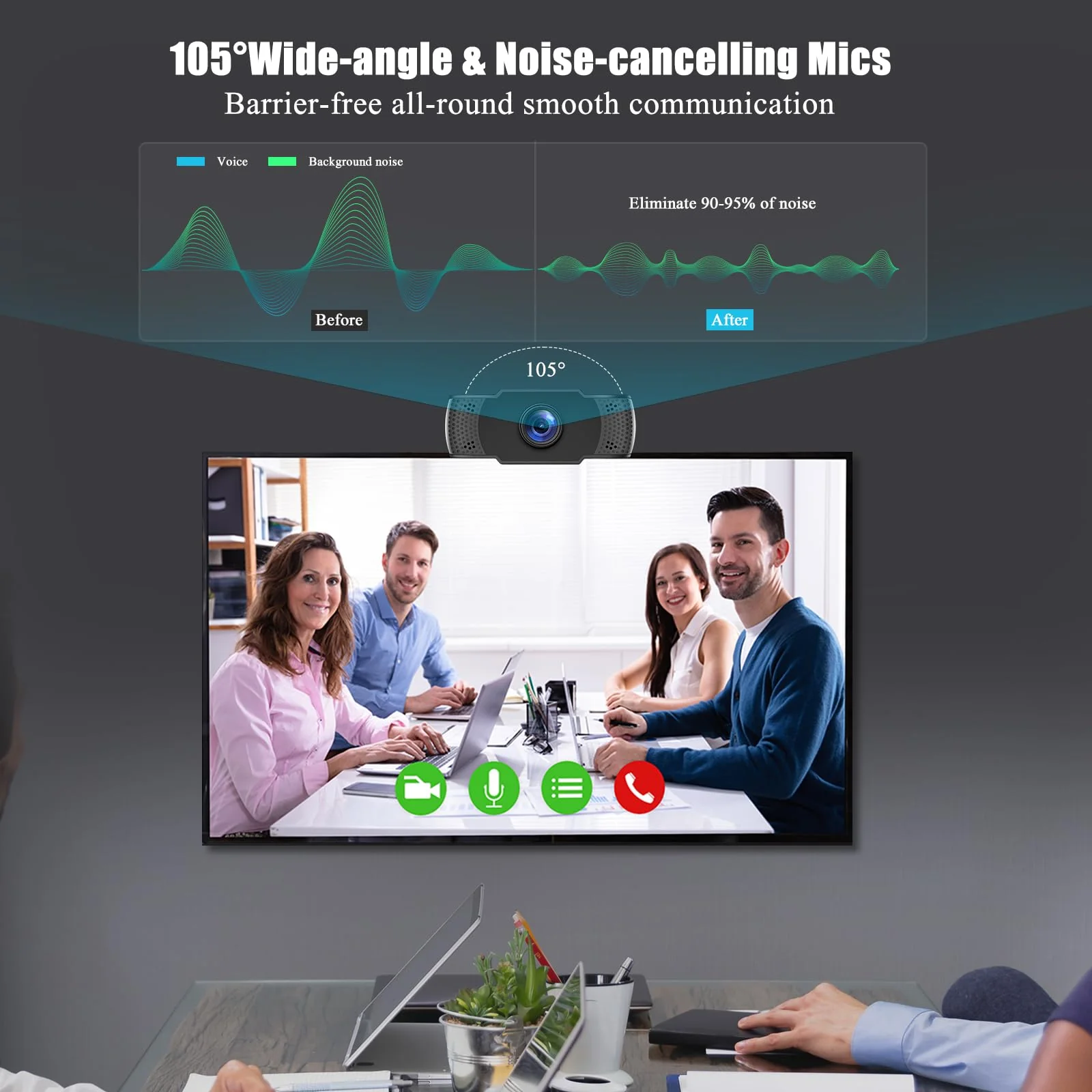 4K Webcam for PC, Ultra 4K HD Web Cam, Dual Noise-Canceling Mics, Auto Light Correction, Wide Angle Streaming Camera,Plug and Play for Video Calling/Conferencing/Zoom/Skype/Teams 4k Black Updated - Image 3