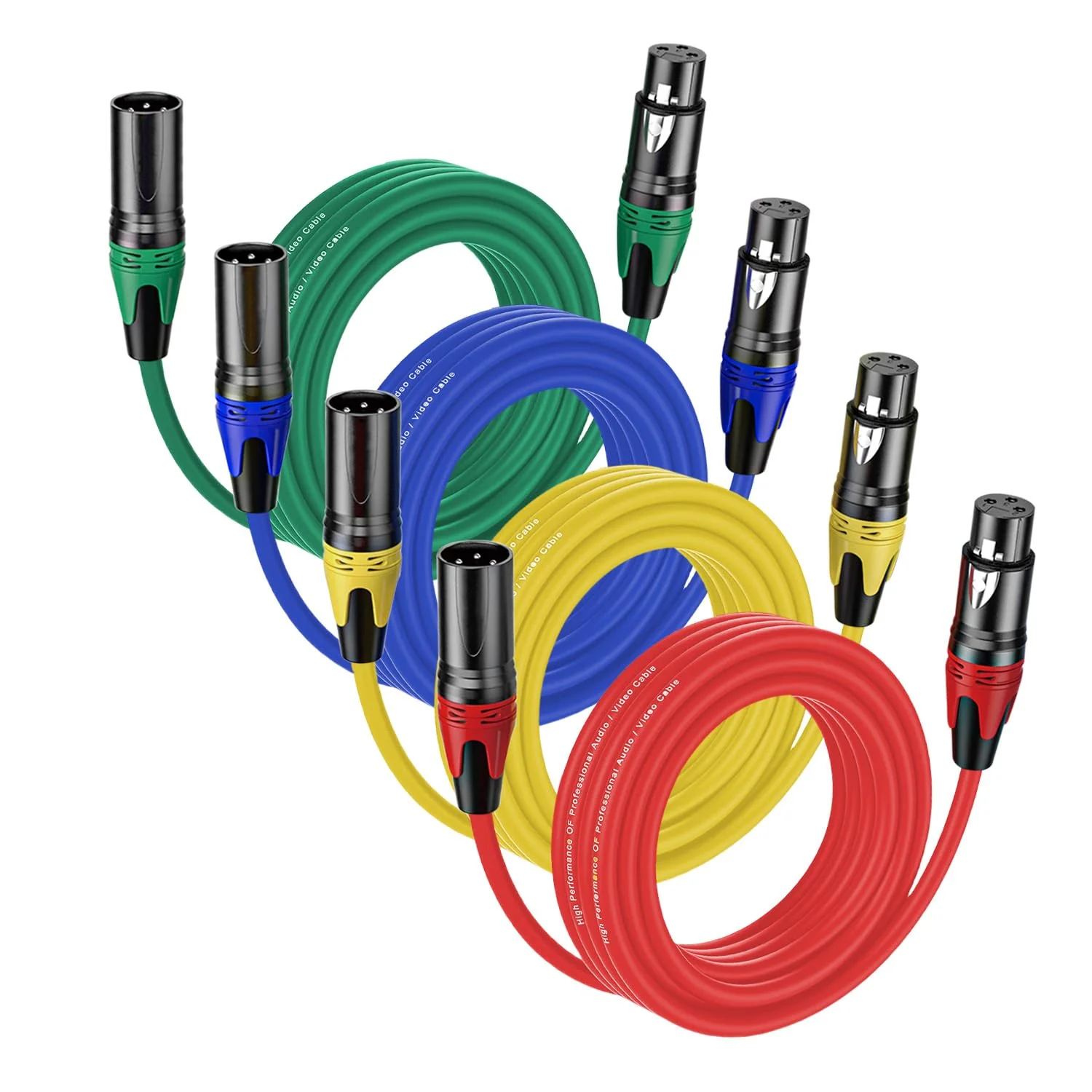 4Pack-25FT XLR Male to XLR Female Cables, Professional Balanced Microphone Lead, Extension Mic Cable Cord (Blue, Red,Yellow,Blue) 4pack-25FT