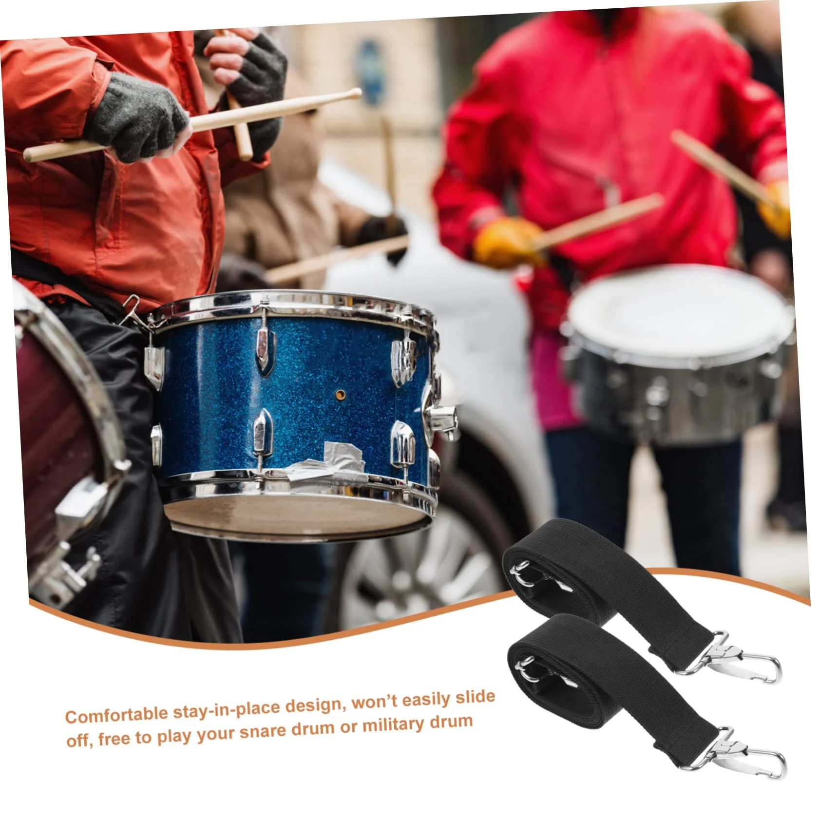4pcs Snare Drum Strap Instrument Parts Drum Dampeners Adjustable Drum Shoulder Sling Marching Snare Drum Instrument Belt Drum Strap Replacement Drum Belt Metal Tool Belt Polyester - Image 2