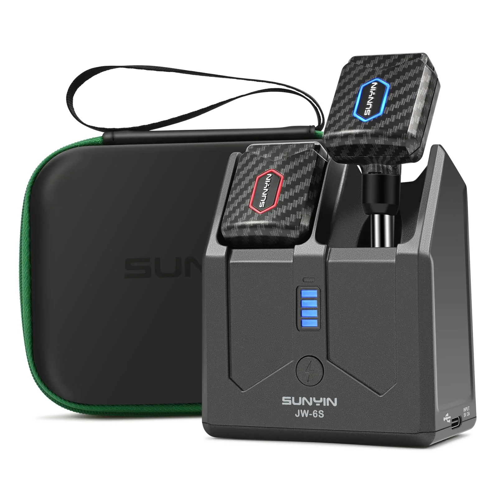 5.8Ghz Mini Wireless Guitar System with Portable Charging Case Wireless Transmitter and Receiver 4 Working Channel for Electric Guitar Digital Wind Instrument Wireless System Mini Device(Carbon Fiber) Dark Grey