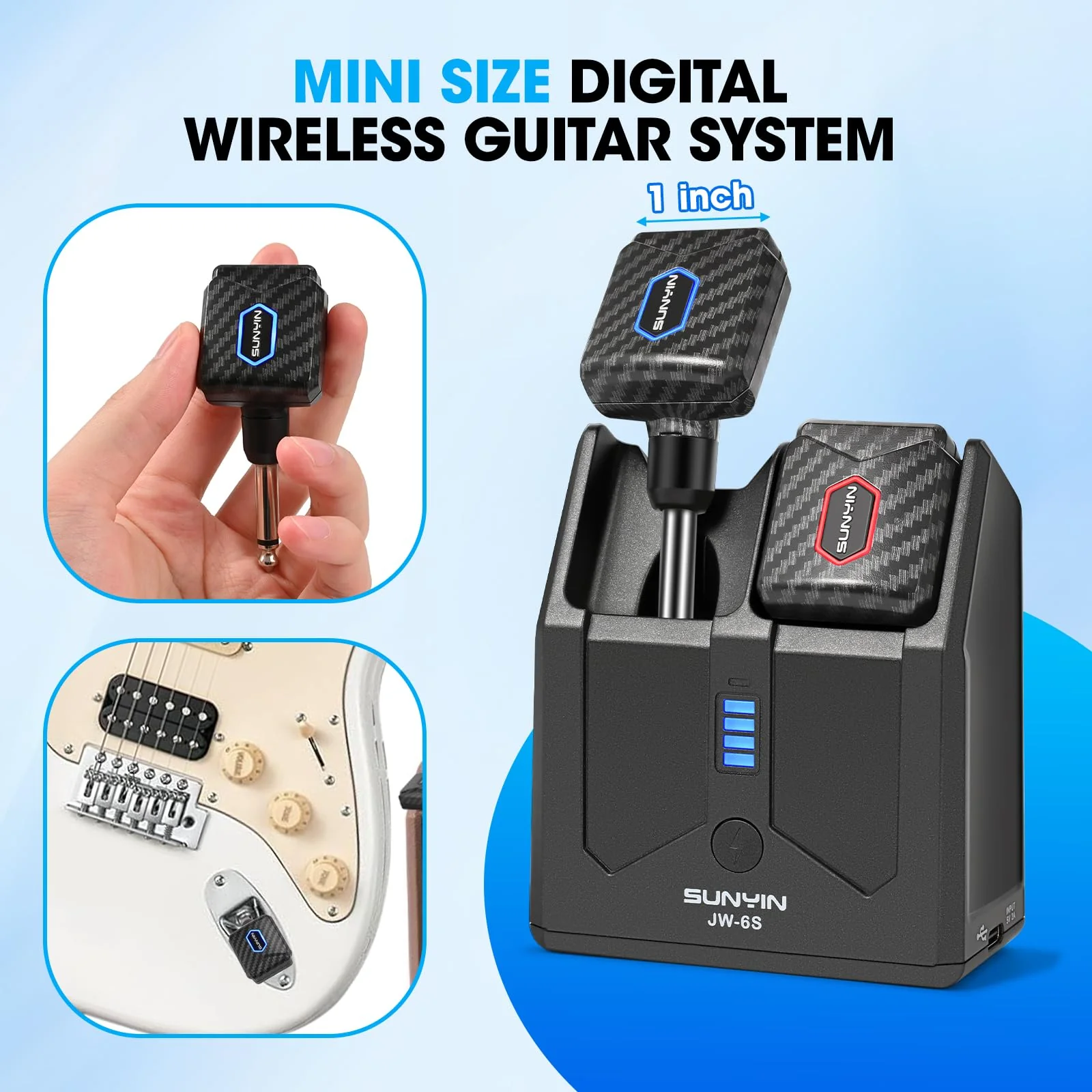 5.8Ghz Mini Wireless Guitar System with Portable Charging Case Wireless Transmitter and Receiver 4 Working Channel for Electric Guitar Digital Wind Instrument Wireless System Mini Device(Carbon Fiber) Dark Grey - Image 2