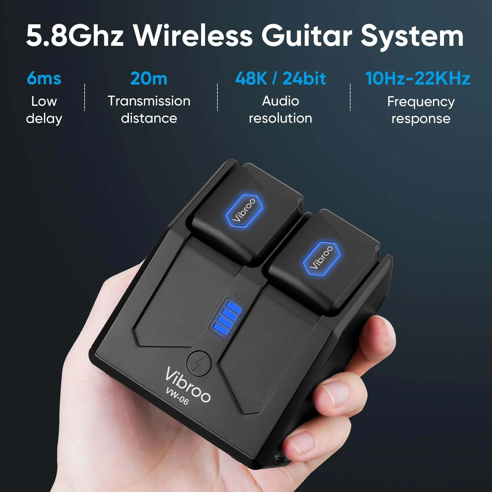 5.8Ghz Wireless Guitar System, Charging Case Included, Wireless Transmitter and Receiver with 4 Channels for Guitars Bass and Other Electric Instruments - Image 3