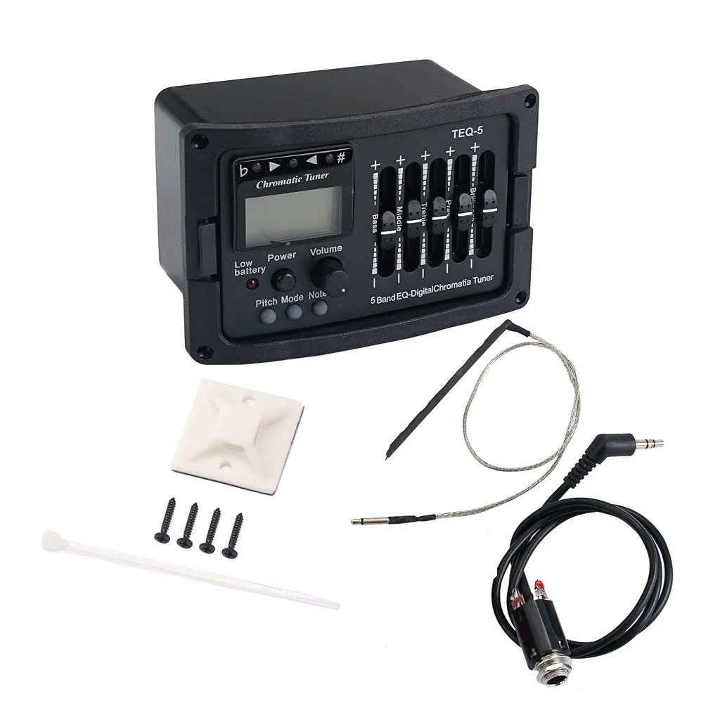 5 Band Acoustic Guitar Preamp EQ Equalizer Pickup Acoustic Guitar Amplifier Digital Chromatia Tuner Piezo Pickup for Acoustic Guitar Accessory TEQ5