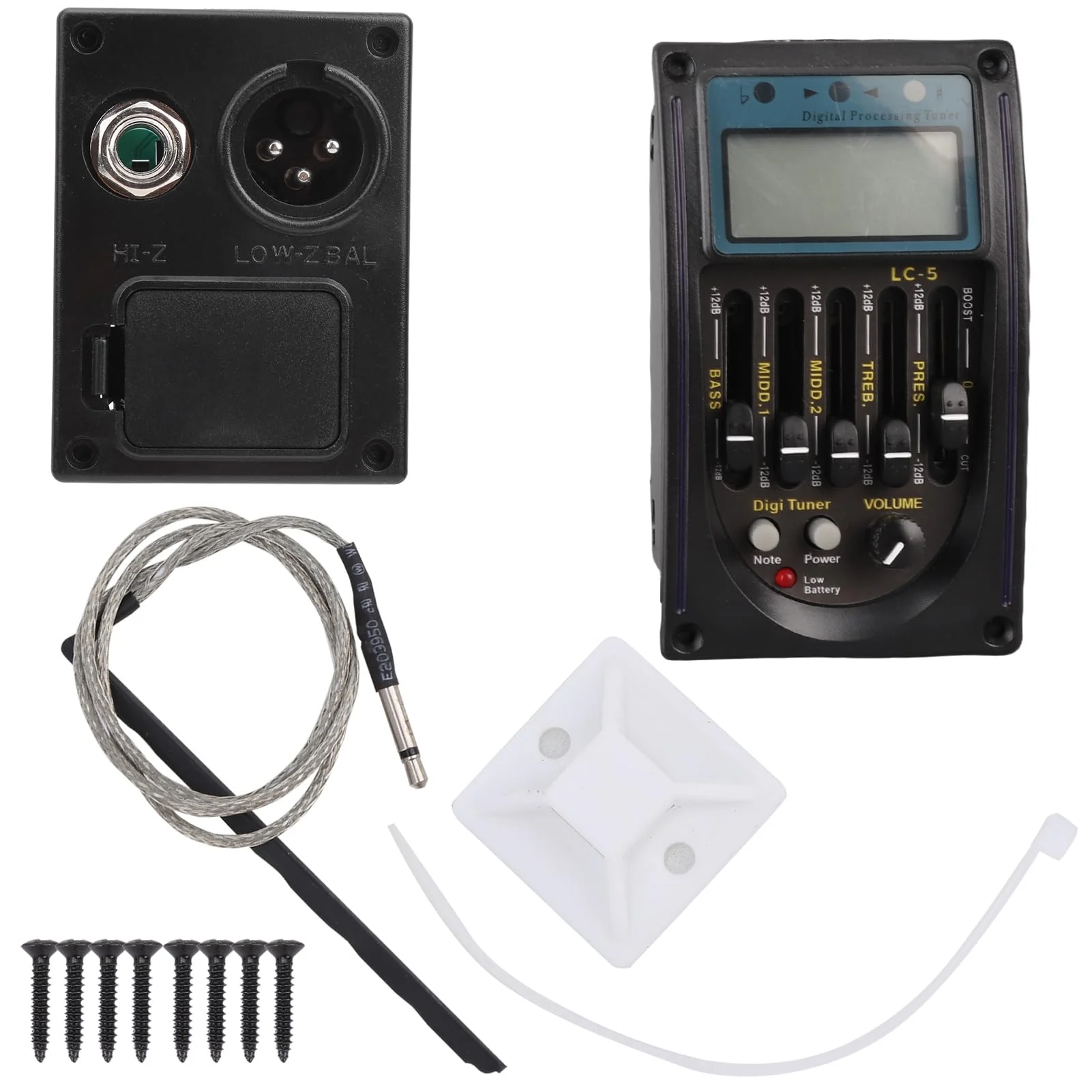 5 Band Guitar Pickup EQ Equalizer Piezo Pickup with LCD Display Tuning Function Guitar Preamp Pickup