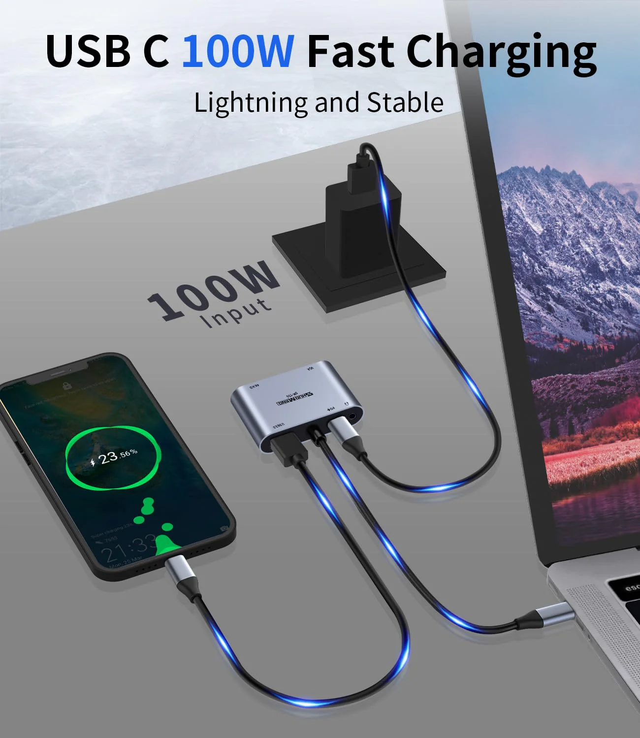 5 in 1 USB C Hub, USB C to VGA HDMI MultiPort Adapter, 4K HDMI, VGA, 100W PD, USB 3.0, Audio Jack, Compatible with Switch, Steam Deck, Rog Ally iPhone 15 Pro/Max, MacBook Pro/Air, iPad Pro, iMac, S23 5-in-1 - Image 4