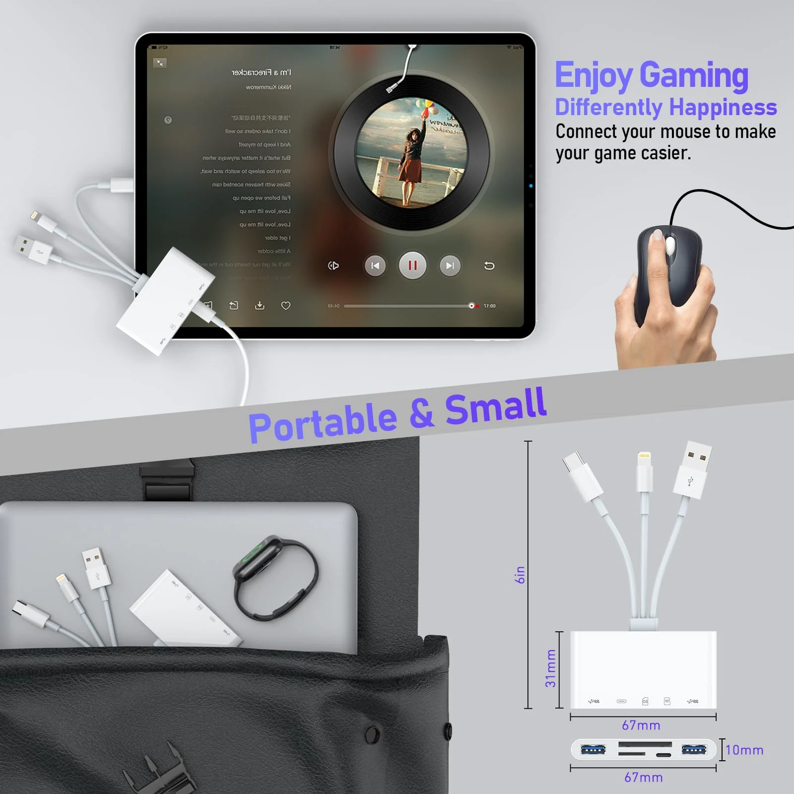 5-in-3 SD Card Reader for iPhone iPad with USB A & Charging Port, Lightning + USB A + USB C to SD Memory Card Reader for iPhone/iPad/Android/MacBook/PC/Tablet/Camera/Hard Disk/Flash Drive CL-AP436 - Image 5