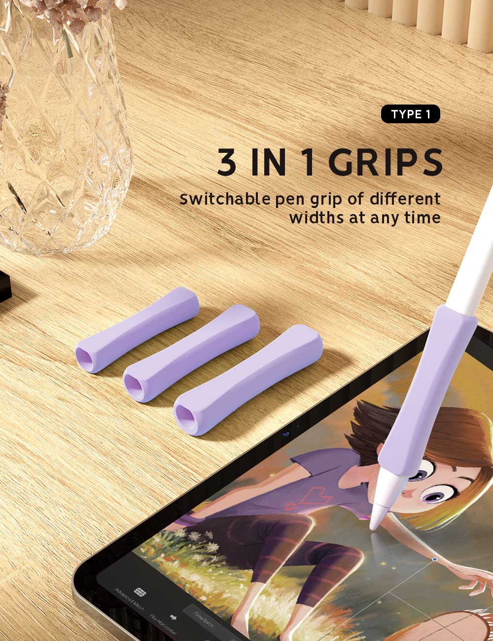5 Pack Pencil Grips Compatible with Only Apple Pencil 2nd Generation Silicone Ergonomic Design Sleeve Holder(Lavender) Lavender - Image 2