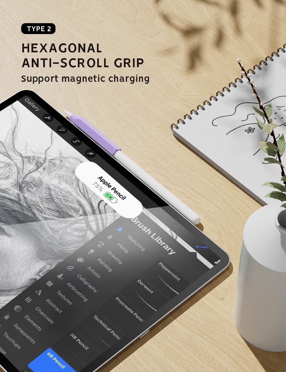 5 Pack Pencil Grips Compatible with Only Apple Pencil 2nd Generation Silicone Ergonomic Design Sleeve Holder(Lavender) Lavender - Image 3