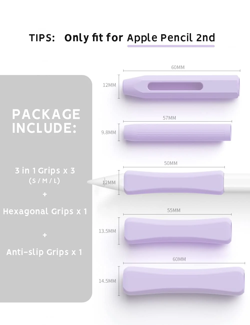 5 Pack Pencil Grips Compatible with Only Apple Pencil 2nd Generation Silicone Ergonomic Design Sleeve Holder(Lavender) Lavender - Image 5