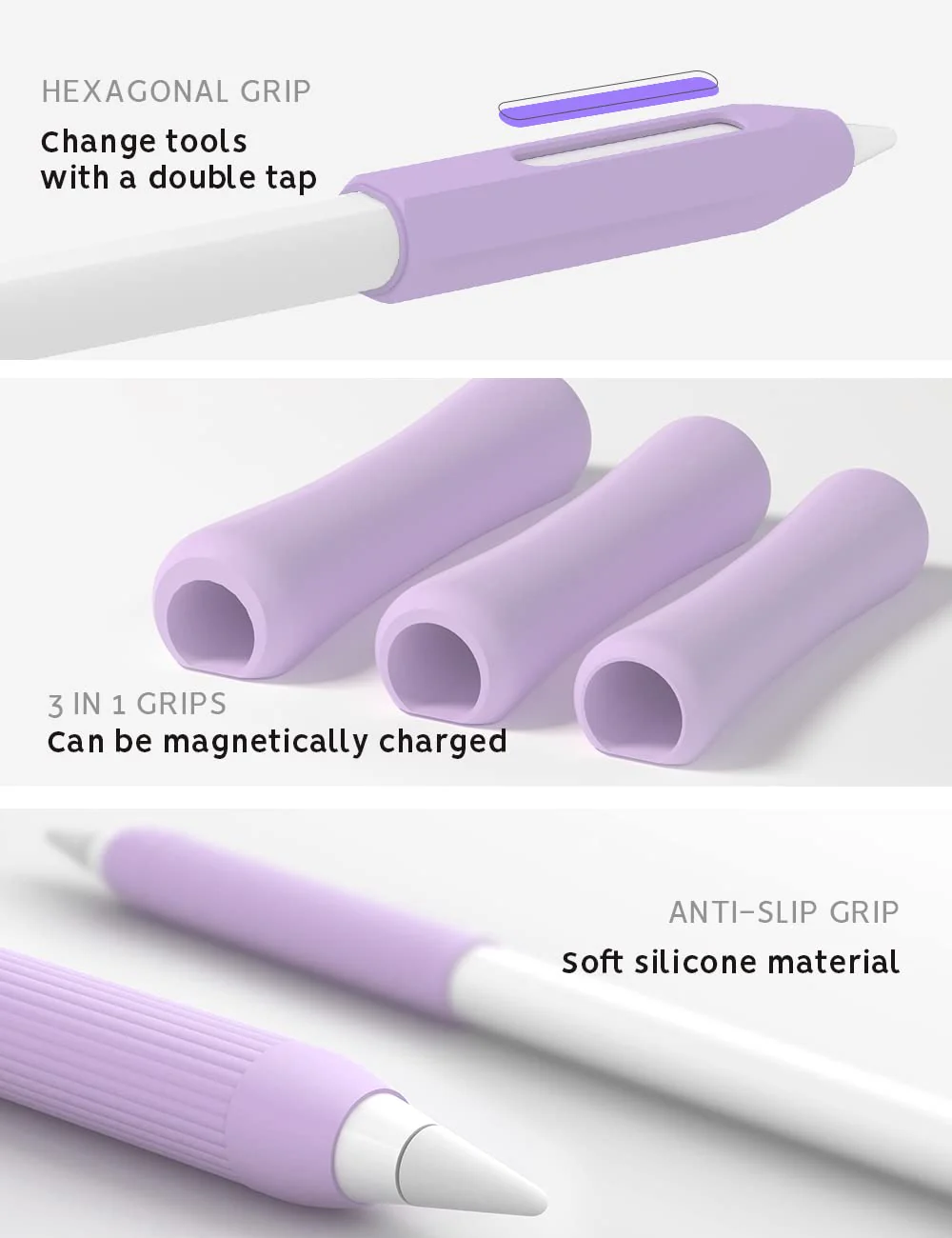 5 Pack Pencil Grips Compatible with Only Apple Pencil 2nd Generation Silicone Ergonomic Design Sleeve Holder(Lavender) Lavender - Image 6