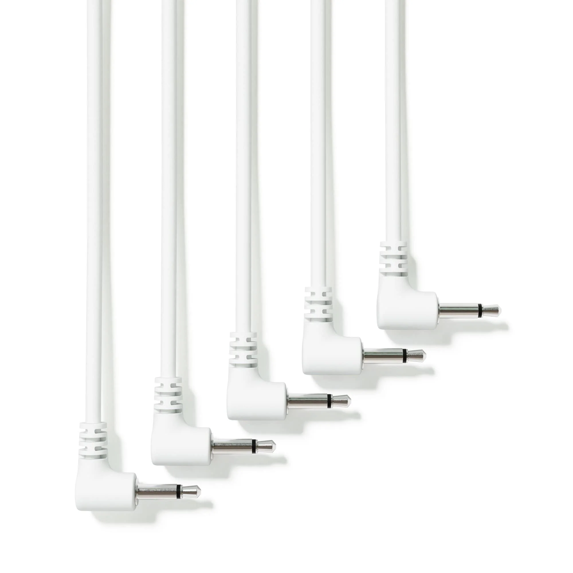5-Pack - Right Angle Mono Modular Patch Cables - 3.5mm 1/8" Eurorack Synthesizer [White | 150 cm - 59.06"] 150 cm - 59.06" White
