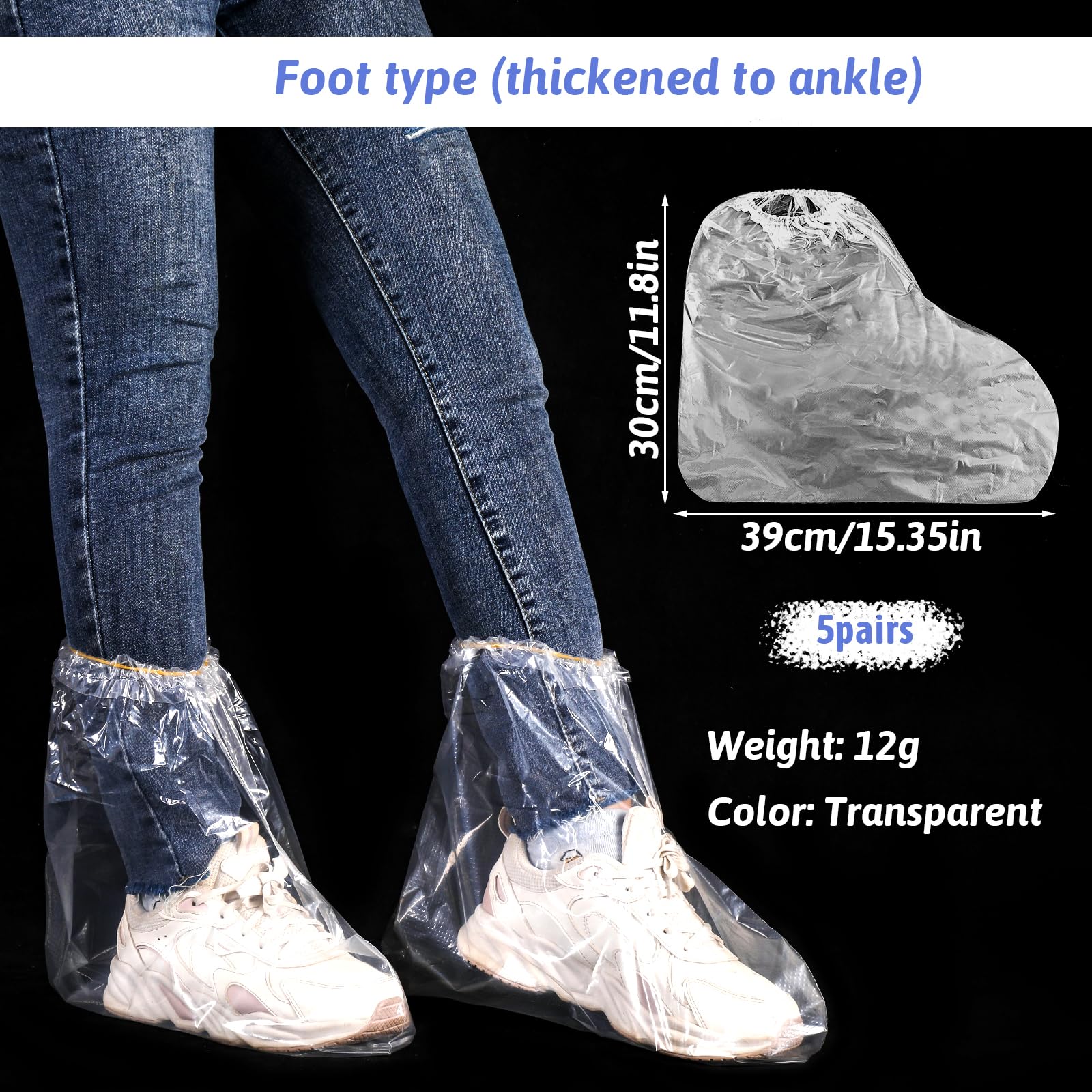 5 Pairs Waterproof Rain Shoe Covers with Elastic Band, Disposable Boot Covers for Men and Women, Transparent Overshoes Waterproof Non-Slip for Outdoor Camping - Image 2