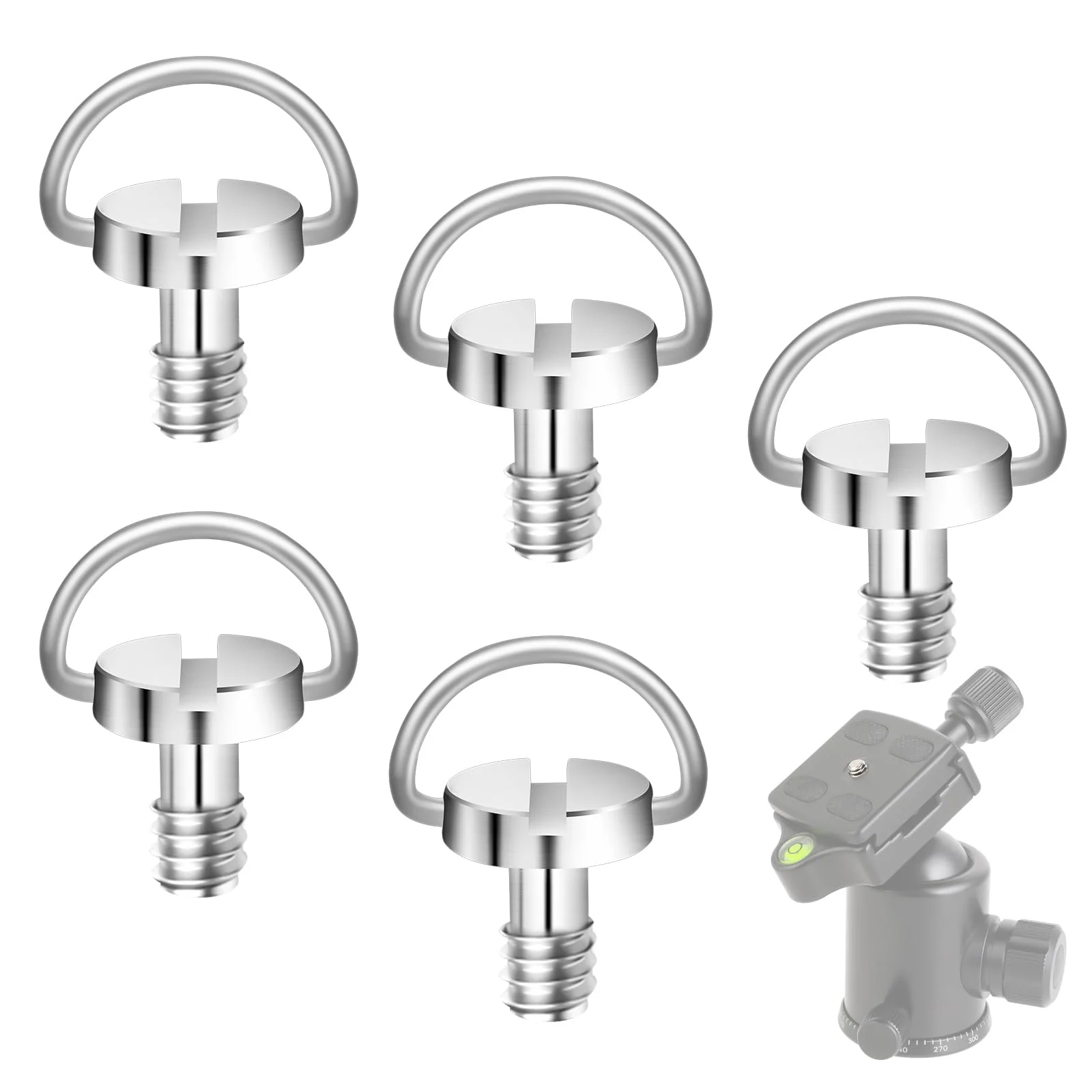 5 Pcs 1/4" Camera Tripod Screw, Stainless Steel Thread D-Ring Camera Screws, Quick Release Camera Screw for Camera Tripod Monopod QR Plate