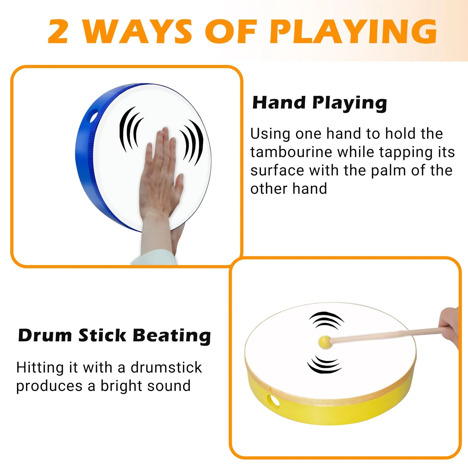5 Pcs Kids Hand Drums Wood Frame Drum Set with Drum Stick 12 Inch 10 Inch 8 Inch 6 Inch 4 Inch Multicolor Percussion Musical Instruments for School Kids Adults Beginners Home Party Supplies - Image 3