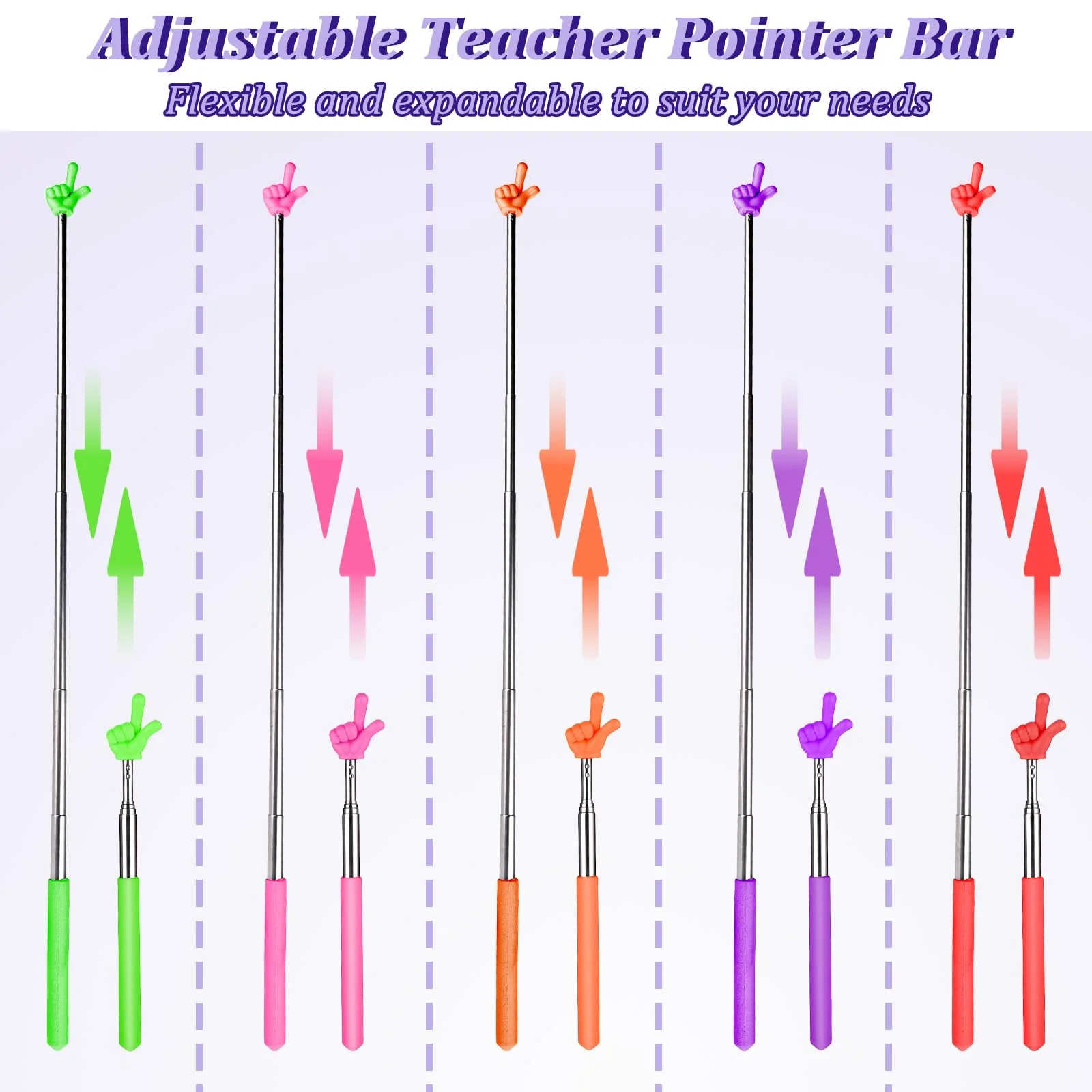 5 Pcs Pointer Stick for Classroom, Retractable Teachers Pointer for Classroom Kids Reading, Finger Pointer Stick Elementary School Kindergarten Teacher Classroom Supplies(Color B) Color B - Image 4