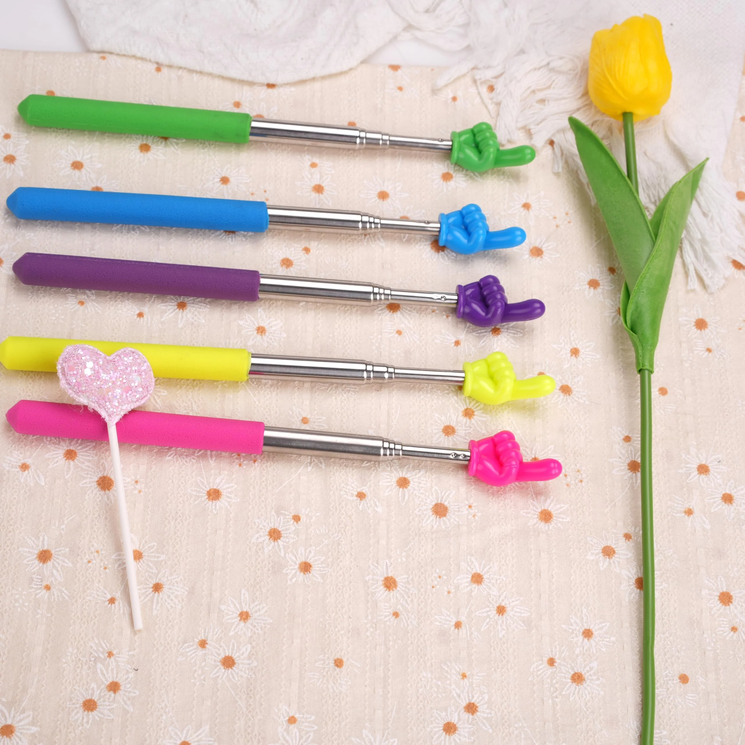 5 Pcs Retractable Teacher Pointer Sticks - Colorful Hand Pointer Stick for Classroom, Extendable Finger Pointing Tool for Teachers and Students, School Supplies for Reading and Presentation - Image 6