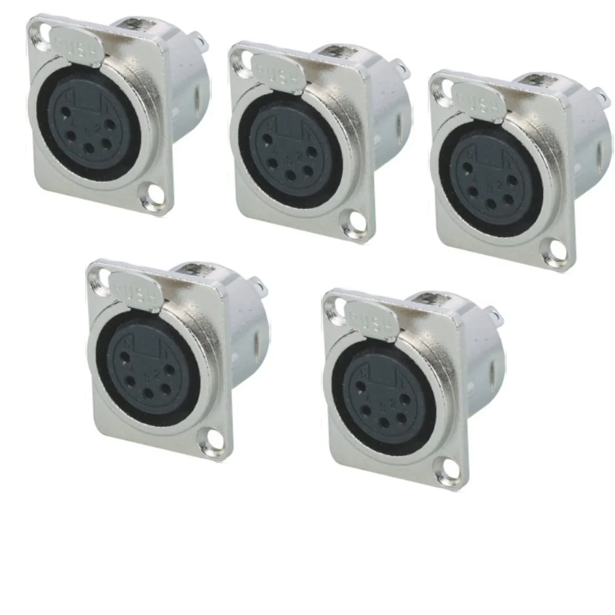 5 Pin XLR Female Socket Metal Panel Mount Chassis Microphone Audio Jack D-Type Connector Adapter, Pack of 5 XLR 5 Pin Metal Female Socket