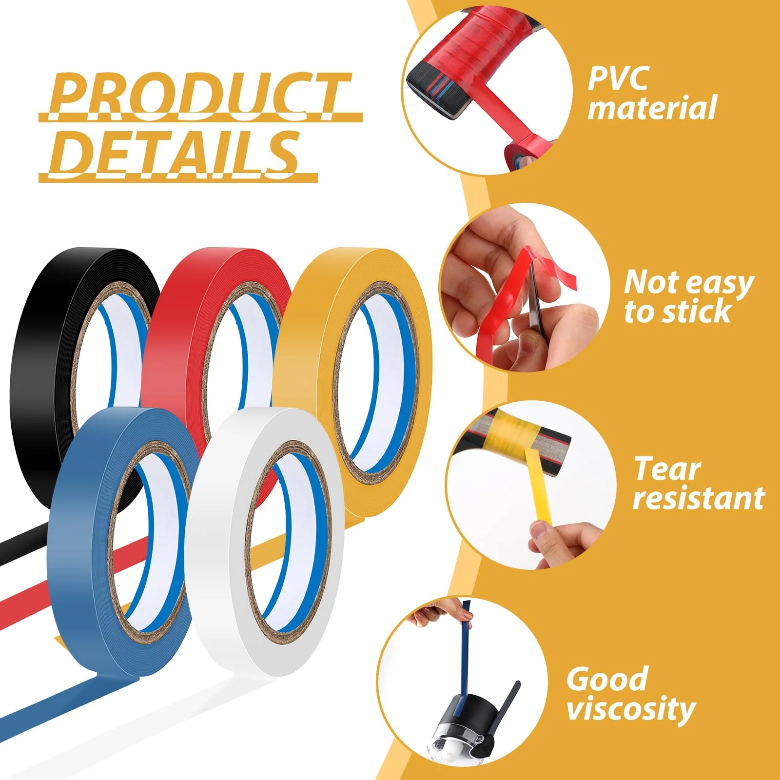 5 Rolls Drum Stick Tape PVC Non-Slip Drumstick Grips Tape Tennis Racket Tape Drumstick Grips for Drumming Accessories, 0.4 Inches Wide, 10.9 Yards Long - Image 3