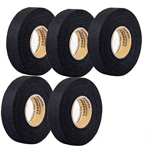 5 Rolls Wire Loom Harness Tape, Wiring Harness Cloth Tape, Wiring Loom Harness Adhesive Cloth Fabric Tap, Adhesive Fabric Tape for Automobile ,Wire harnessing Noise Damping Heat Proof(15 mm x 15 m)