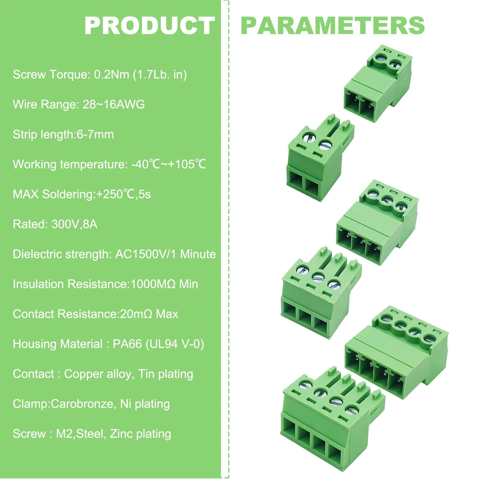 5 Sets 3.81 mm/0.15 in 4 Pins Solderless Connection Pluggable Terminals, 28-16AWG PCB Mounting Screw Terminal (4Pin (5Sets)) 4Pin (5Sets) - Image 3
