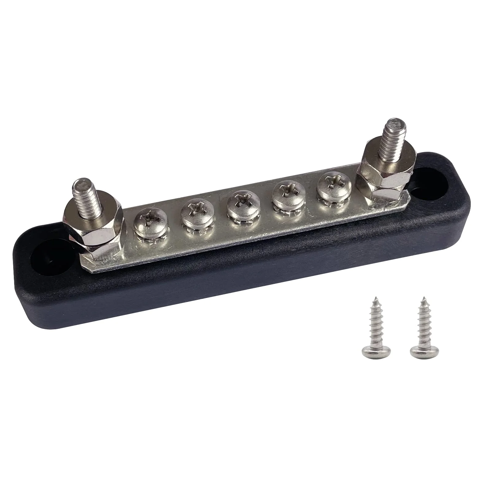 5 Terminals Bus Bar, Ampper 4.2" Ground Distribution Block Brass Battery BusBar Junction for Car Vehicle Rv Truck Marine Boat Audio Amplifier and More (Black) Black 4.2" 5 Terminal