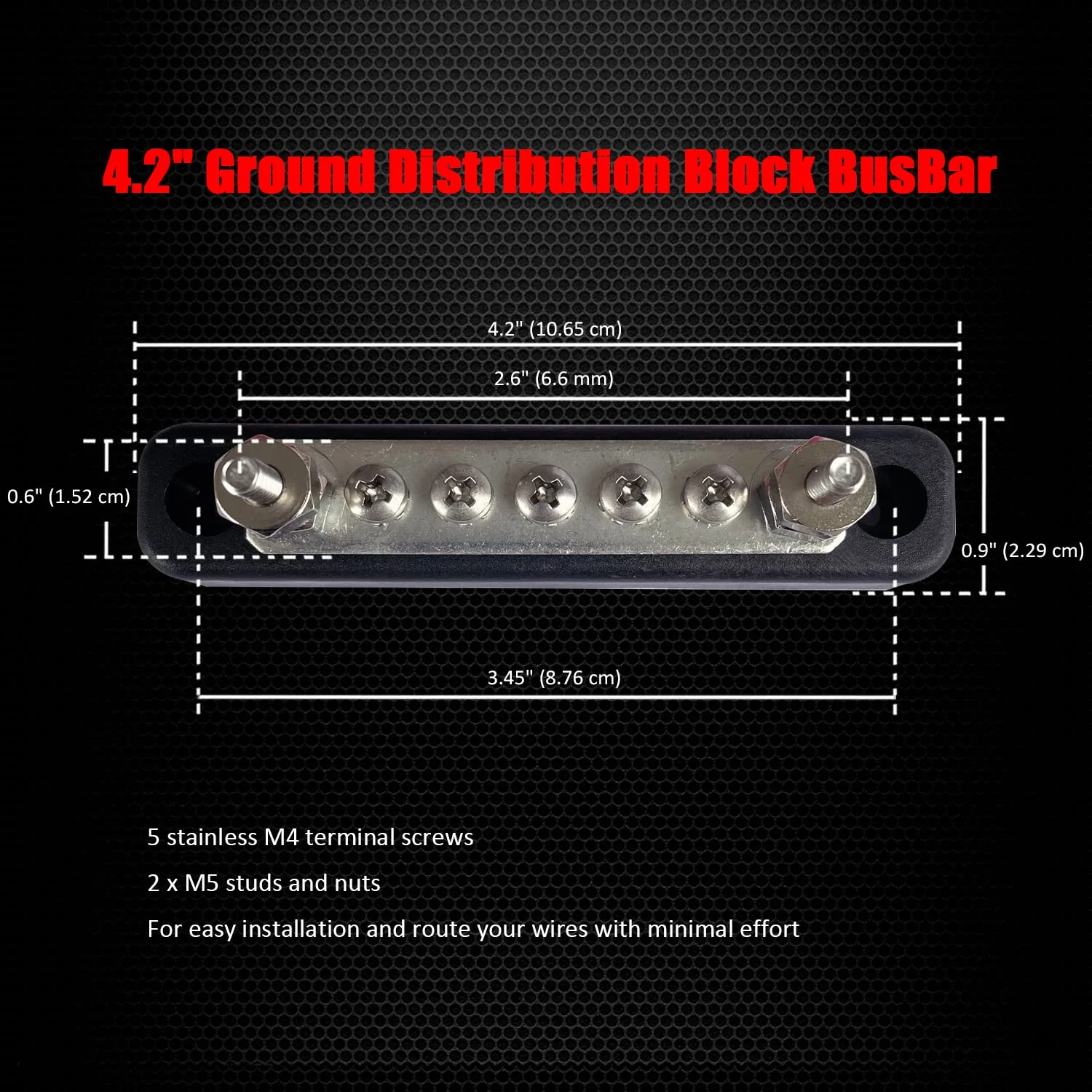 5 Terminals Bus Bar, Ampper 4.2" Ground Distribution Block Brass Battery BusBar Junction for Car Vehicle Rv Truck Marine Boat Audio Amplifier and More (Black) Black 4.2" 5 Terminal - Image 3