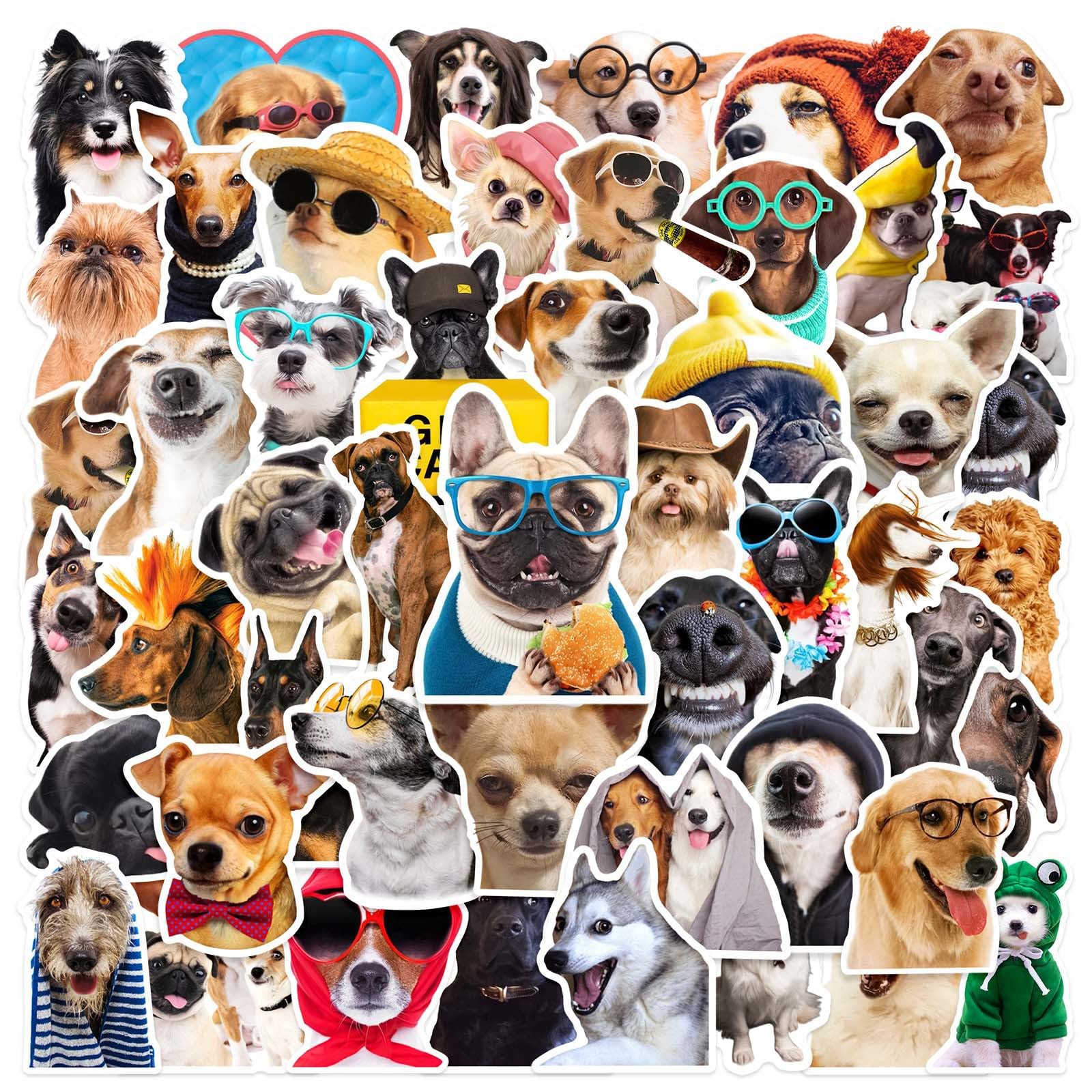 50 PCS Funny Dog Stickers Cute Animal Sticker for Journaling Laptop Scrapbook Water Bottles Guitar Suitcase Phone Snowboard Waterproof Vinyl Gifts for Women Girl Kids Adult Teens Brown