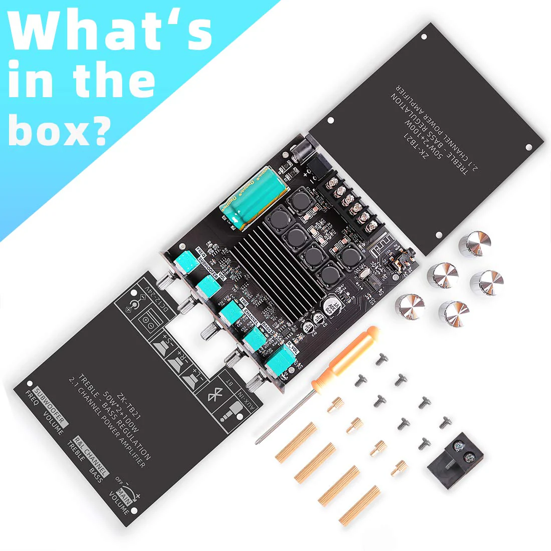 50W+50W+100W 2.1 Channel Subwoofer Amplifier Board with Treble and Bass Control, Dual TPA3116 Chip, DC 12-24V, Bluetooth and AUX Inputs, DIY Wireless Speakers AMP Board, Password Free (ZK-TB21) ZK-TB21(excluding power adapter) - Image 6