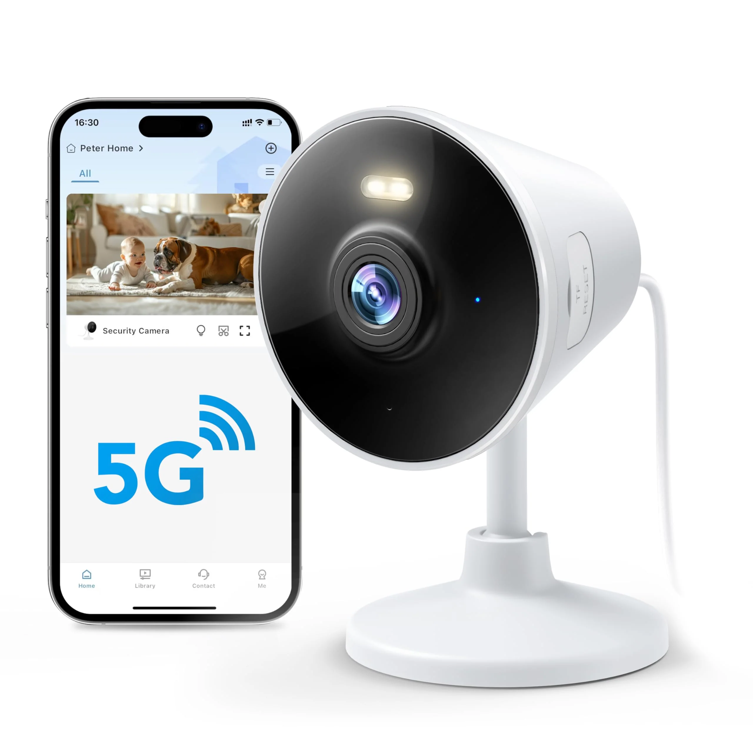 5G & 2.4G Indoor/Outdoor Security Camera for Home, Baby/Elder/Dog/Pet Camera with Phone App, WiFi Camera w/Spotlight Color Night Vision 2-Way Audio 【5G&2.4G】White