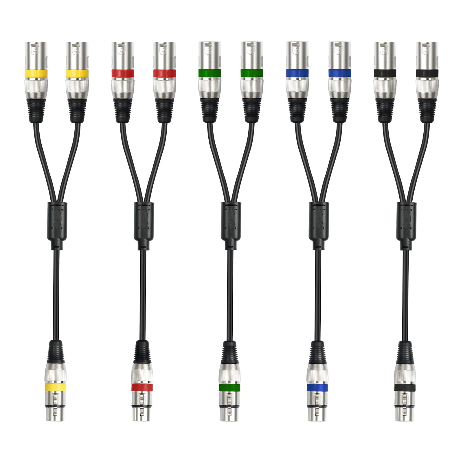 5Pack 5 Color 1.5FT XLR Female to Dual Male Y Splitter Cable, Female to 2 Male 3Pin-XLR Y Cable,Splitter 3Pin 1 F to 2 M for Micphone Mixer 1 XLR F To 2 XLR M 1.5FT 5Pack