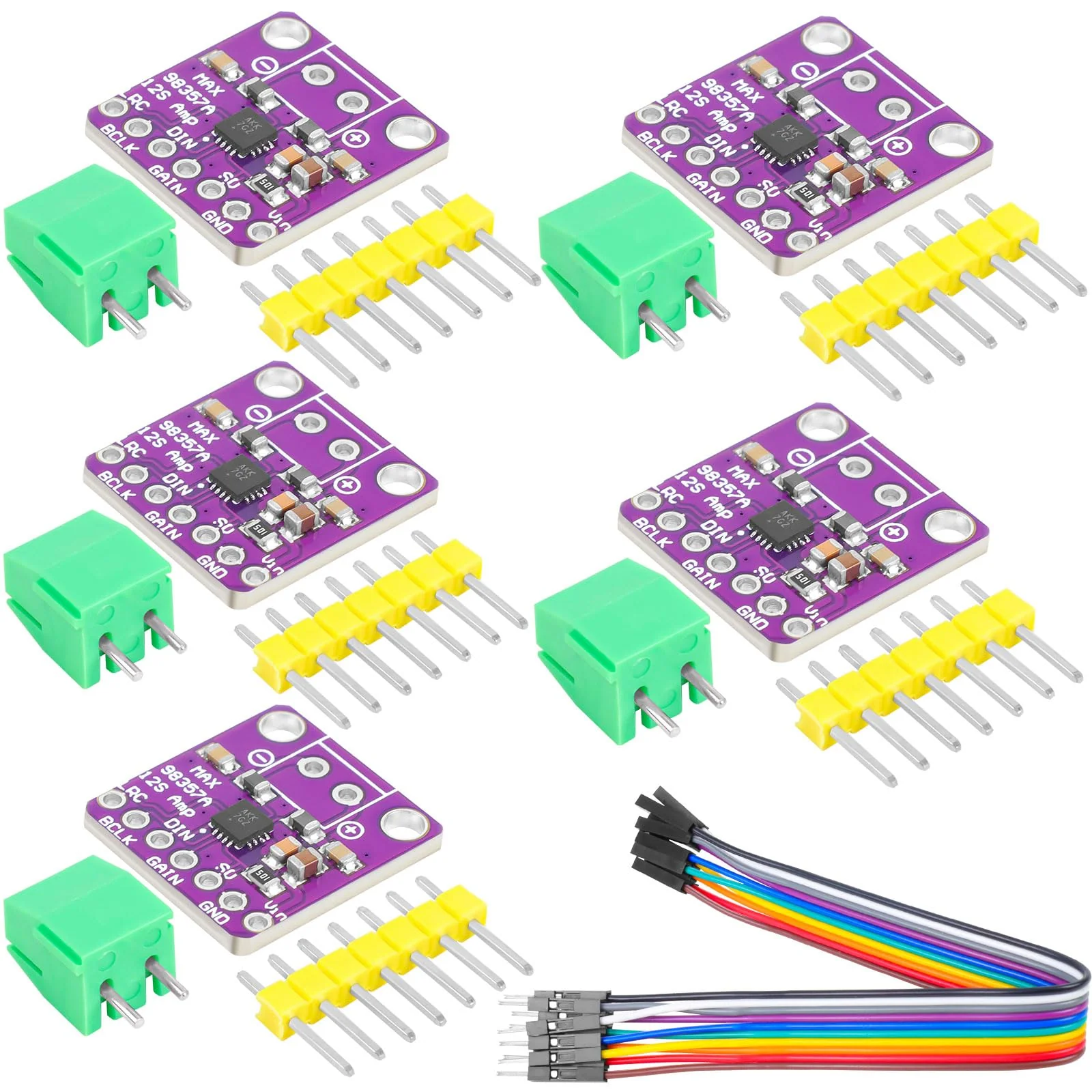 5Pcs MAX98357 Audio Power Amplifier Module I2S DAC Class D Audio Board with Du Pont Wire for Raspberry Pi Arduino ESP32 5