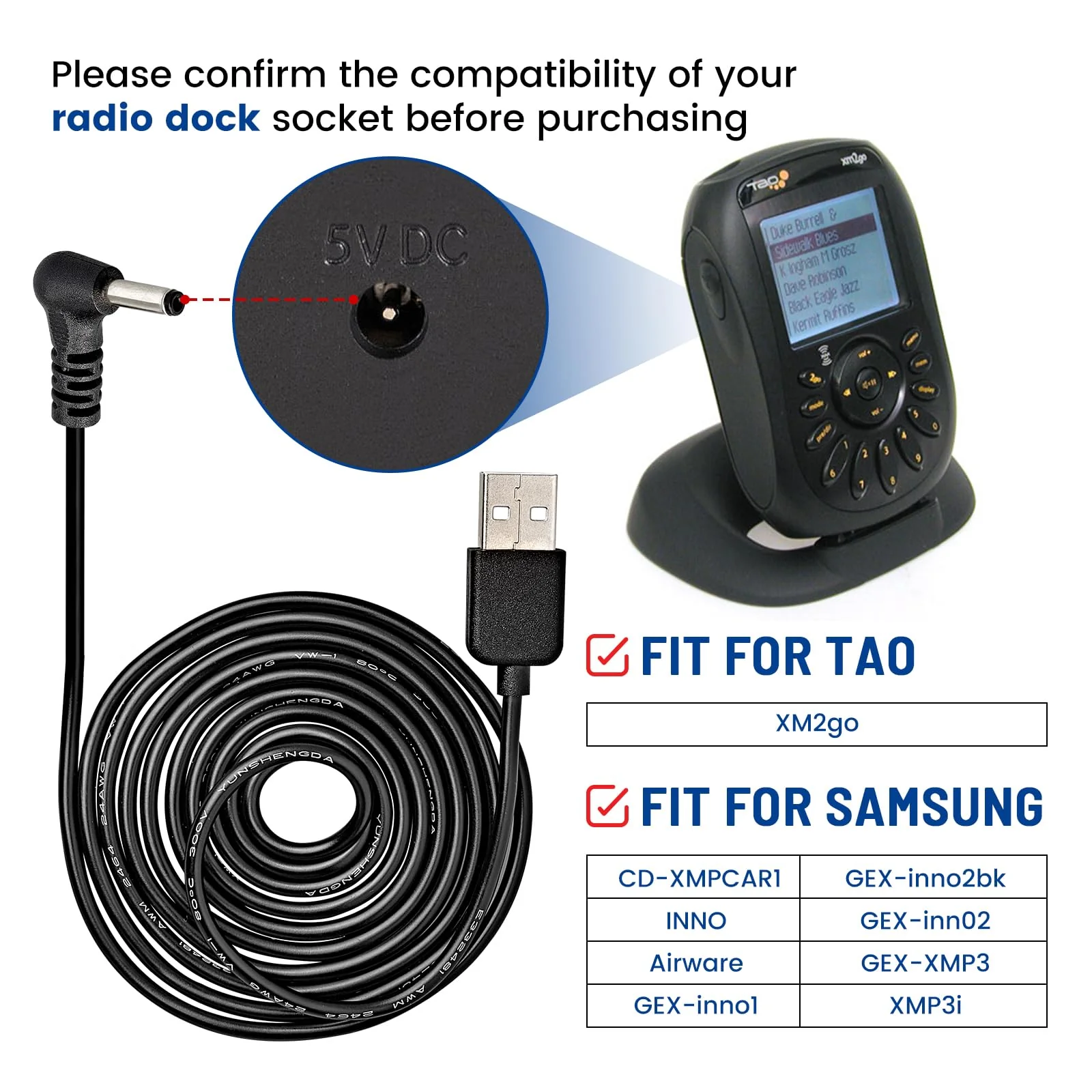 5V USB Power Cord Cable, 5ft Car Charger Connector for Sirius XM Radio Dock for Delphi Myfi Xpress Audiovox XMCK Pioneer Inno Gex XMP3i Airware Samsung Nexus Helix Stratus Sportster Starmate - Image 5