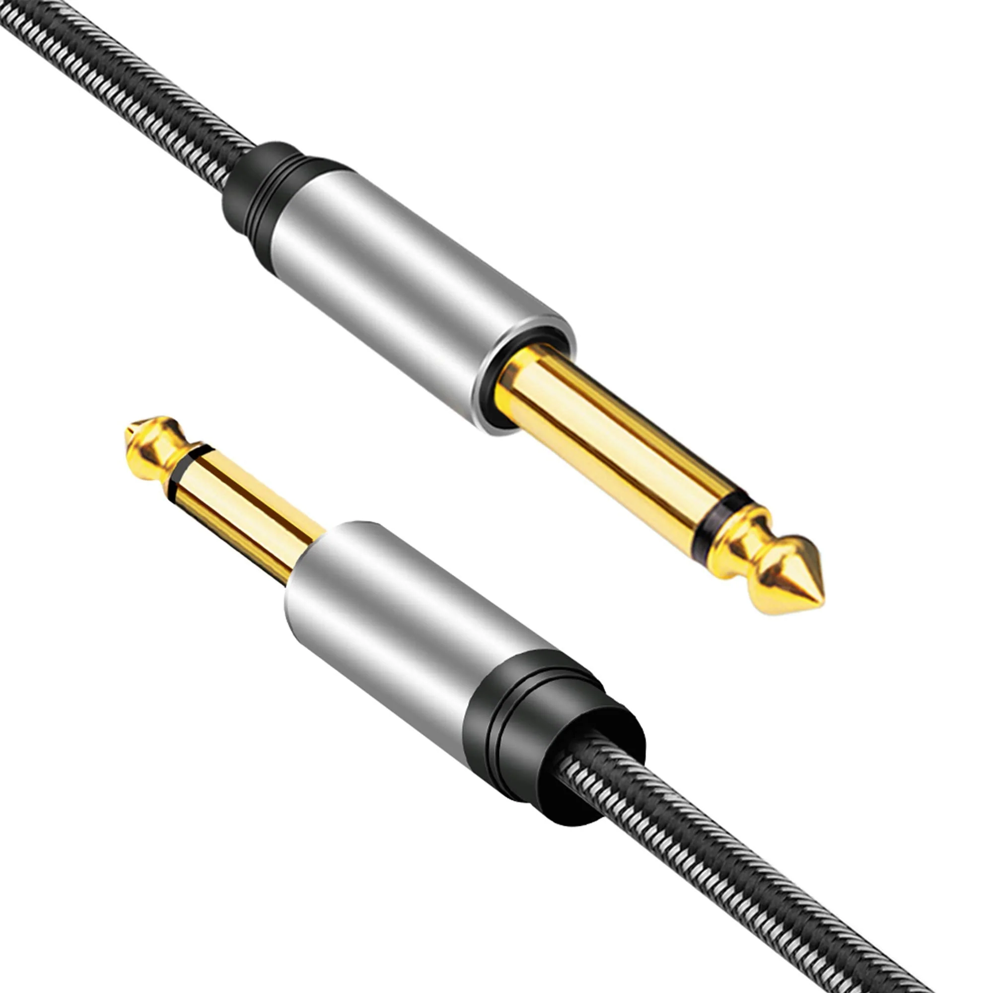 6.35mm Instrument Cable 3Ft,Silver Color Premium 6.35mm Mono Jack 1/4" TS Cable Unbalanced Guitar Patch Cords/Instrument Cable Male to Male with Zinc Alloy Housing and Nylon Braid(3Ft/1M) 3Ft/1M - Image 3